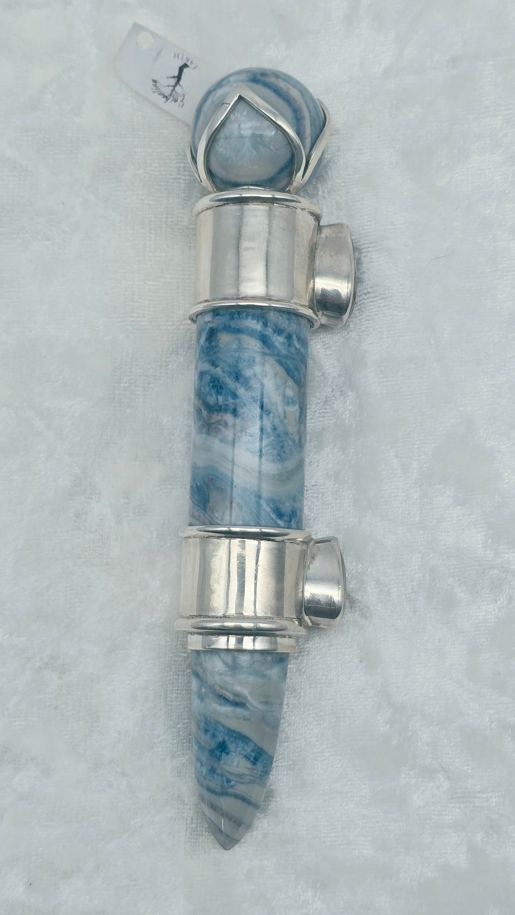 One of a Kind Magic Wand ~ Blue Scheelite with Gold Rutile Quartz Gemstones for Accelerated Manifestations, Magnetic Energy and Peace