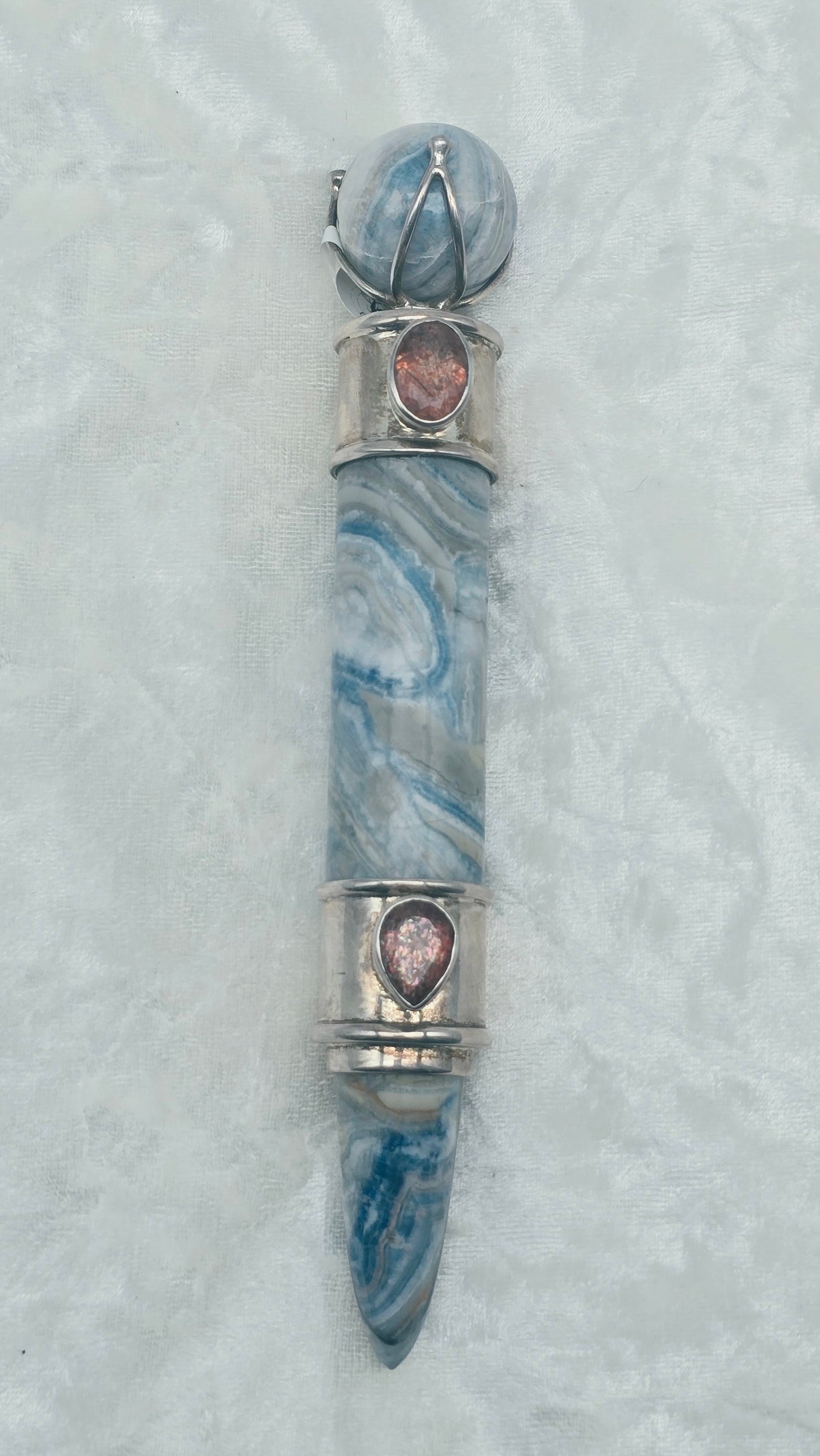One of a Kind Magic Wand ~ Blue Scheelite with Sunstone Gemstones for Confidence & Strength