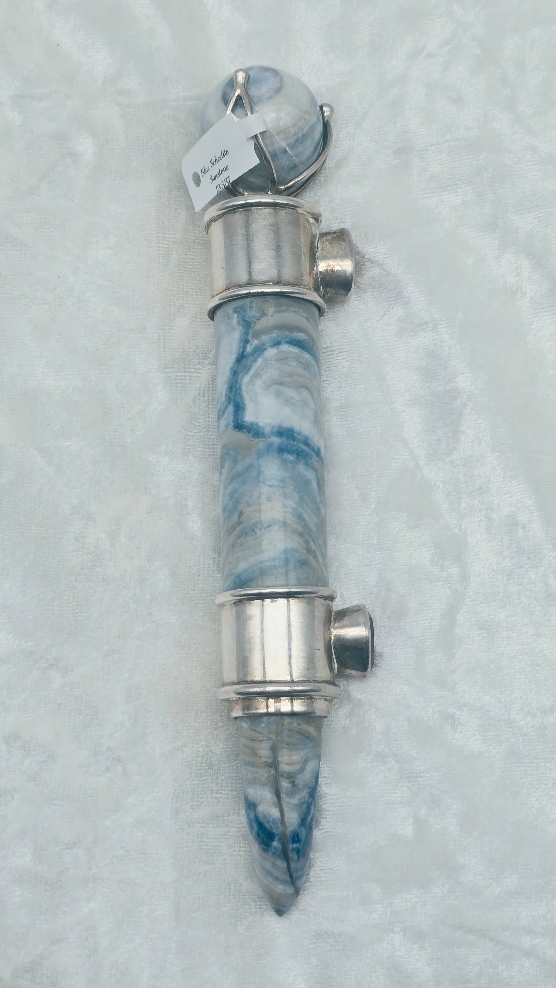 One of a Kind Magic Wand ~ Blue Scheelite with Sunstone Gemstones for Confidence & Strength