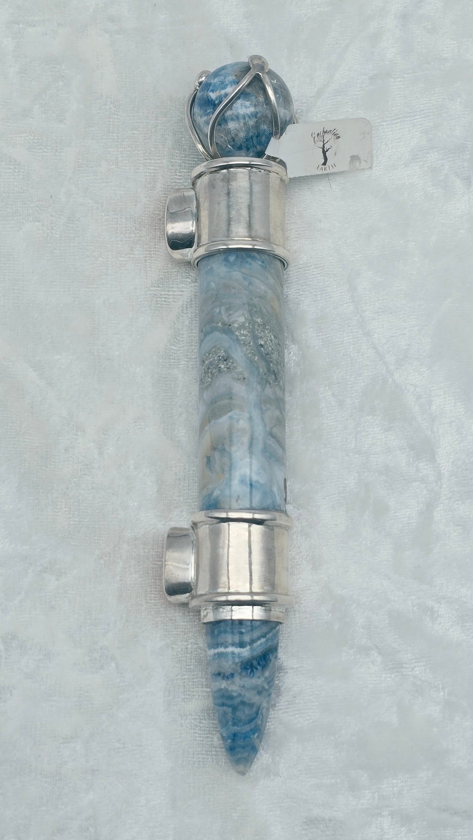One of a Kind Magic Wand ~ Blue Scheelite with Sunstone Gemstones for Confidence, Manifestation & Strength