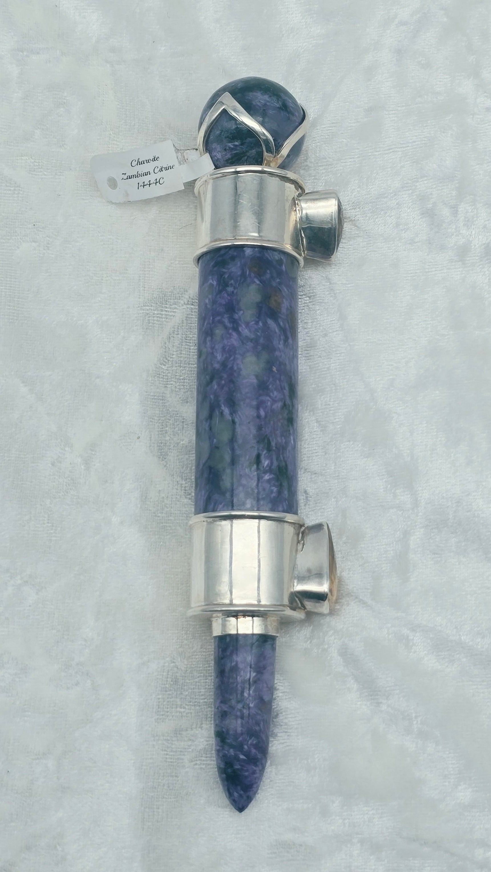 One of a Kind Magic Wand ~ Charoite with Citrine Gemstones for Inner Wisdom, Transformation and Meditation