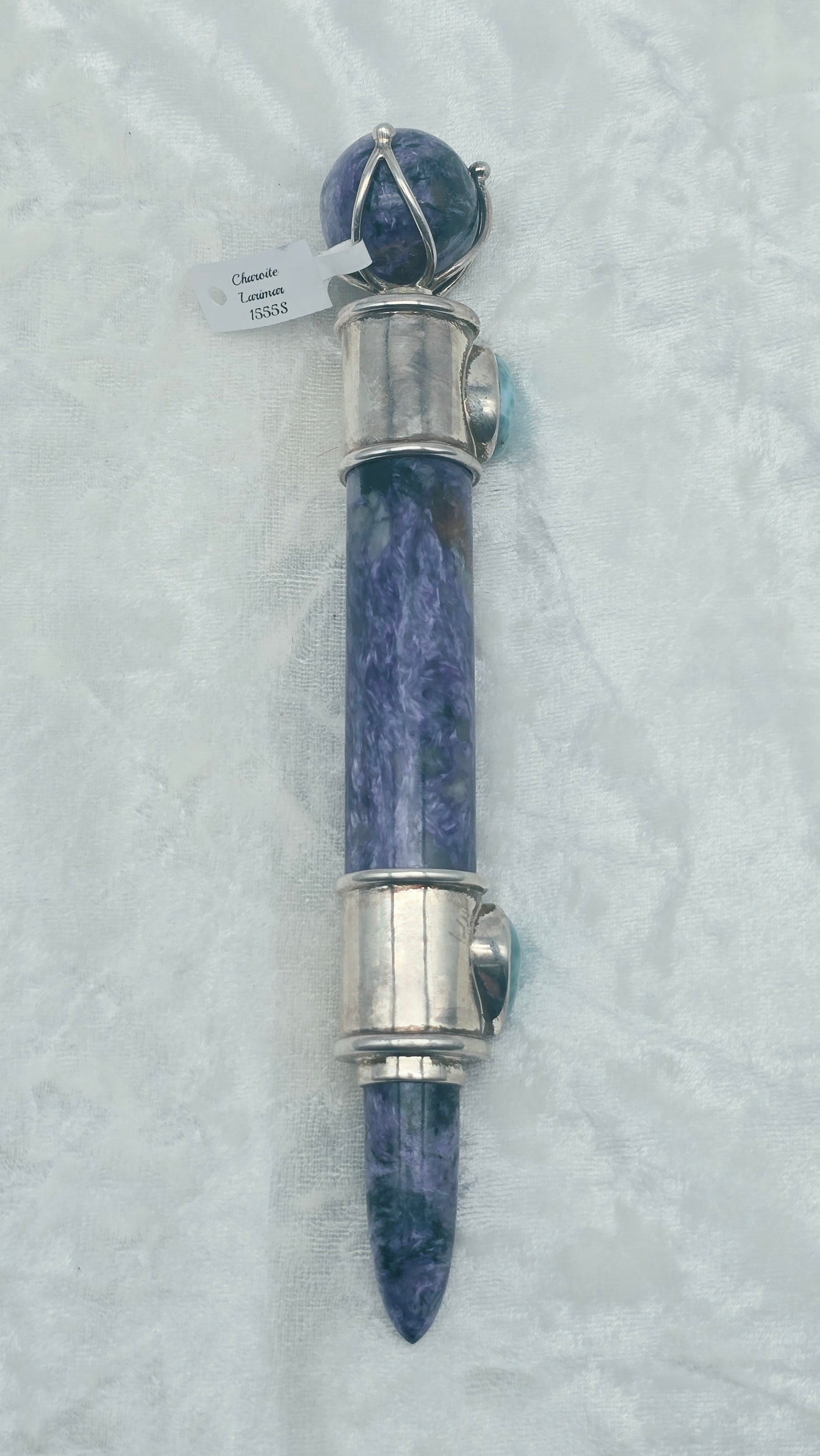 One of a Kind Magic Wand ~ Charoite with Larimar Gemstones for Inner Wisdom, Transformation and Meditation