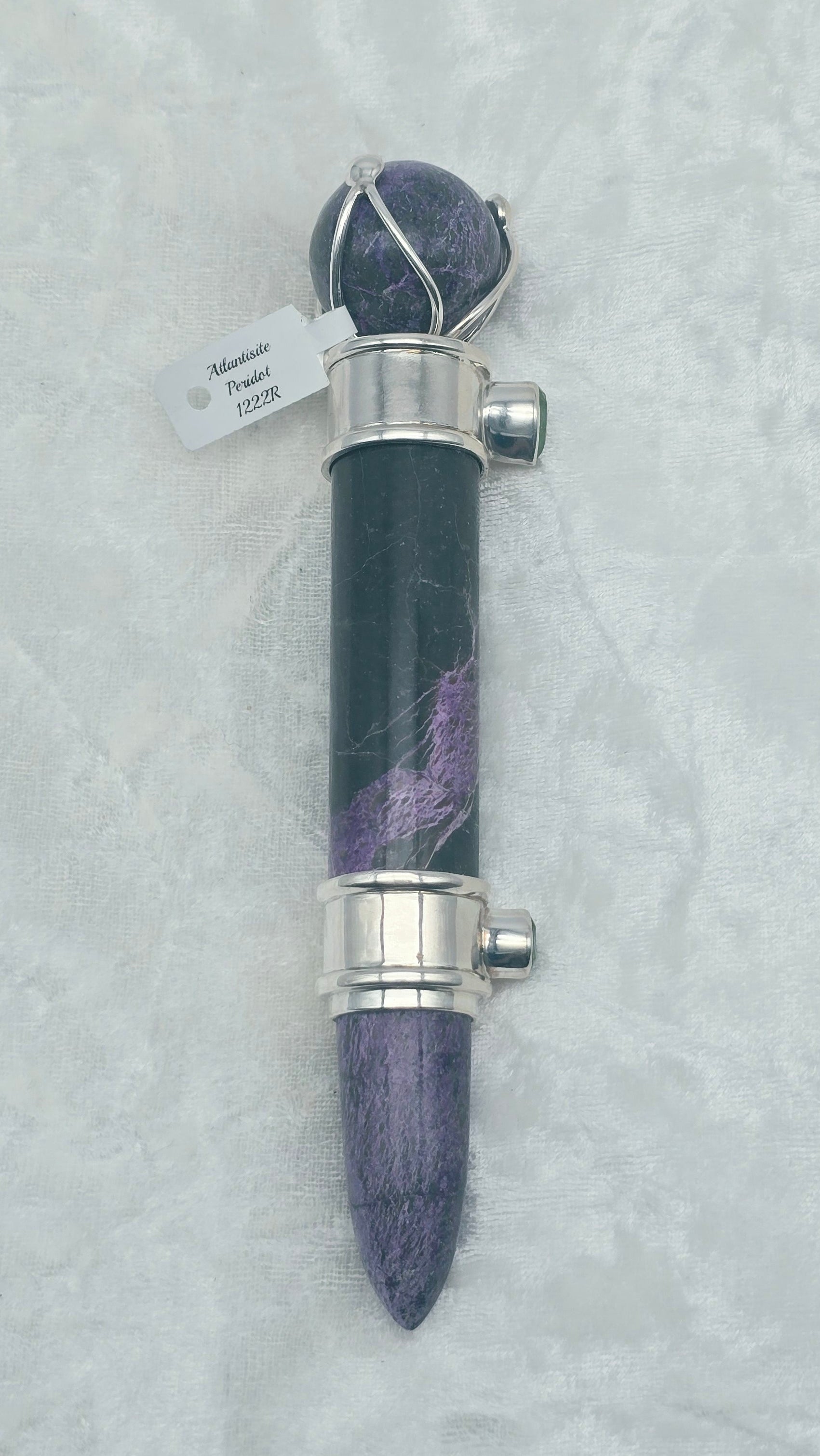 One of a Kind Magic Wand ~ Atlantisite with Peridot Gemstones for Renewal, Divine Light and Inner Peace