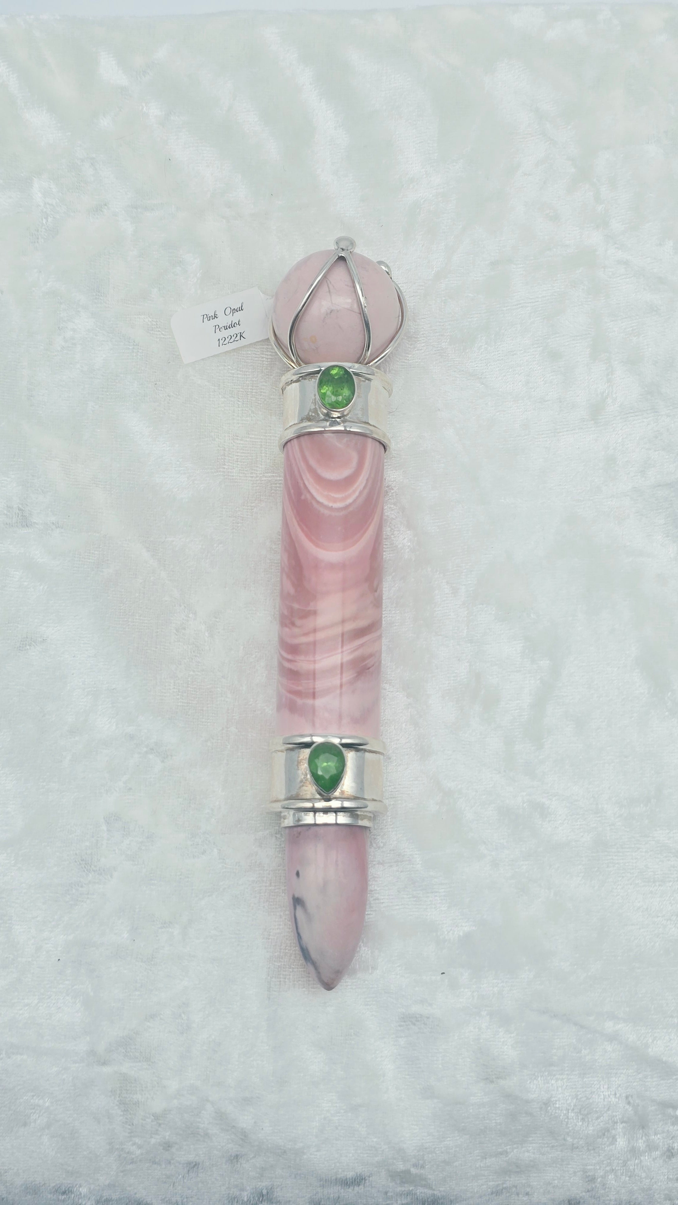 One of a Kind Magic Wand ~ Pink Opal Wand with Peridot Gemstones for Compassion, Forgiveness and Profound Heart Healing
