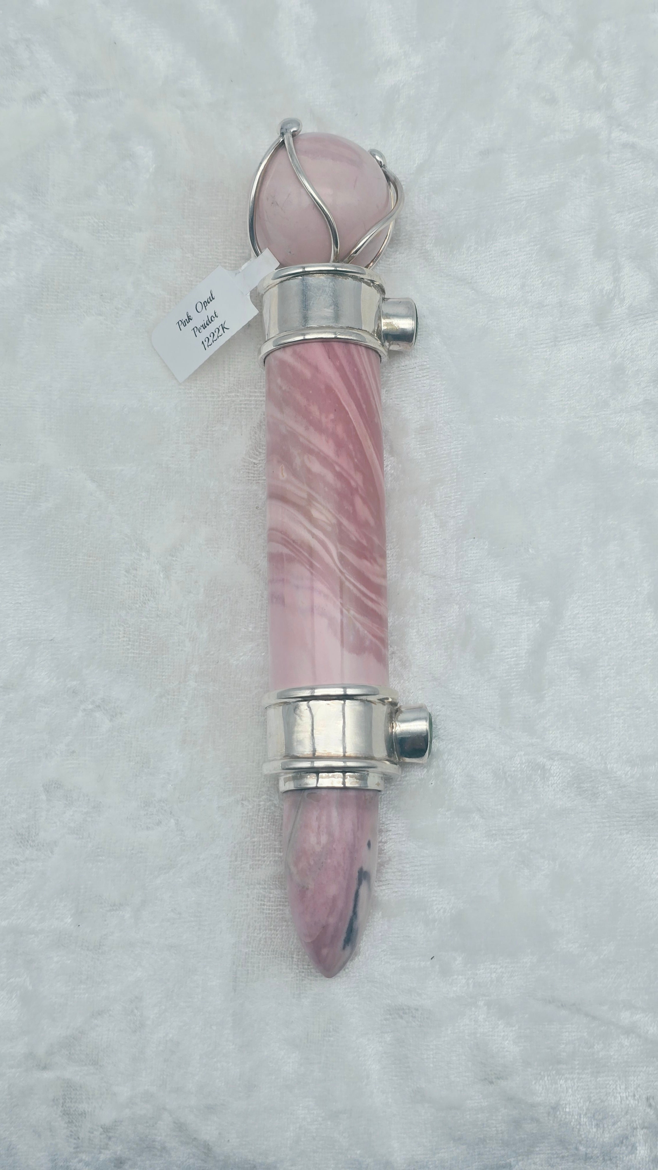 One of a Kind Magic Wand ~ Pink Opal Wand with Peridot Gemstones for Compassion, Forgiveness and Profound Heart Healing
