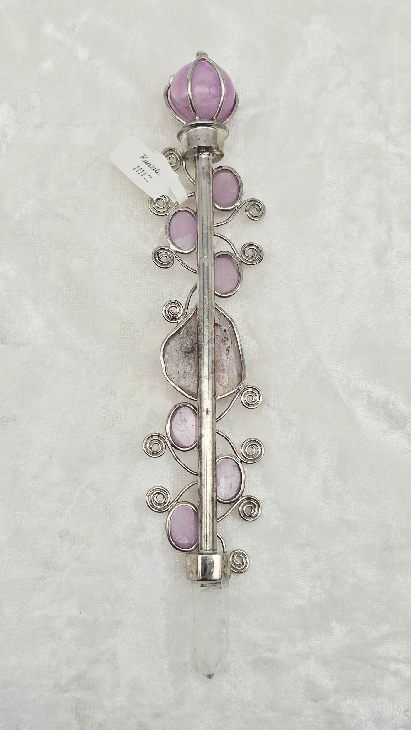 One of a Kind Magic Wand ~ Kunzite Wand with Carved Ganesha and Quartz Point for Transmutation, Heart Healing and Self-Discovery