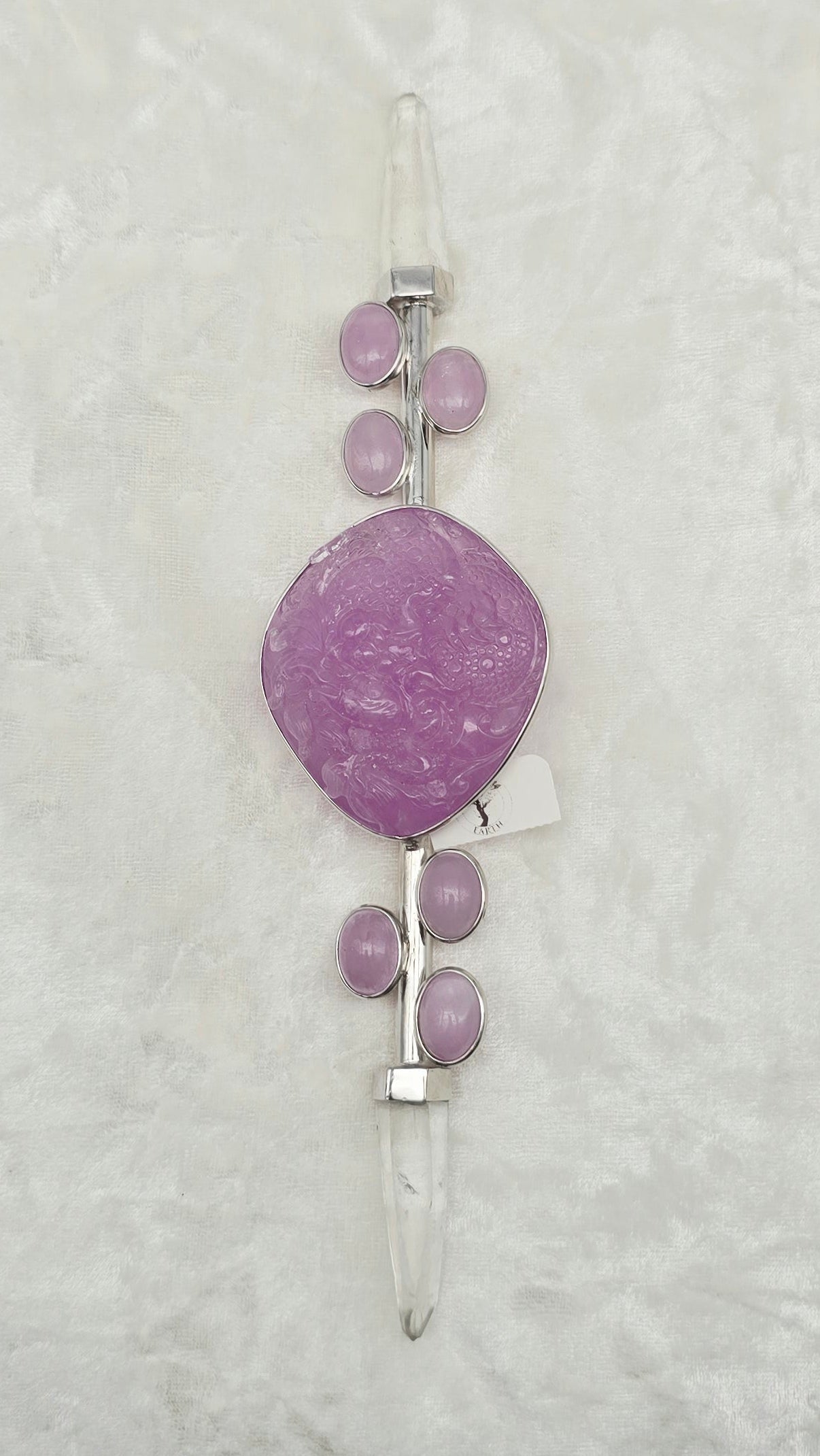 One of a Kind Magic Wand ~ Kunzite Wand with Carved Dragon and Quartz Points for Transmutation, Heart Healing and Self-Discovery