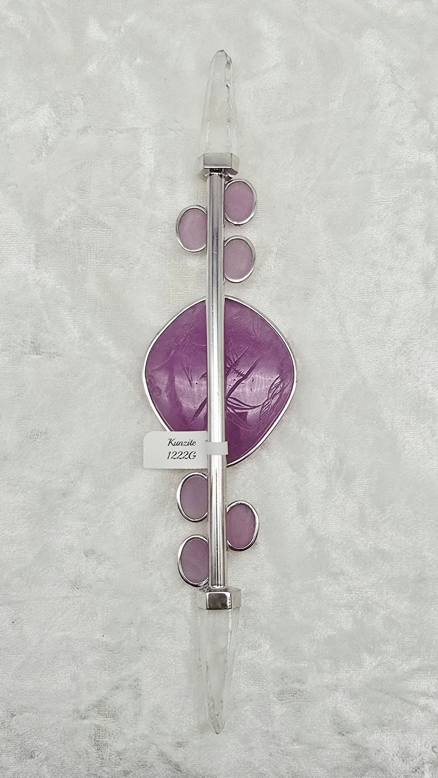 One of a Kind Magic Wand ~ Kunzite Wand with Carved Dragon and Quartz Points for Transmutation, Heart Healing and Self-Discovery