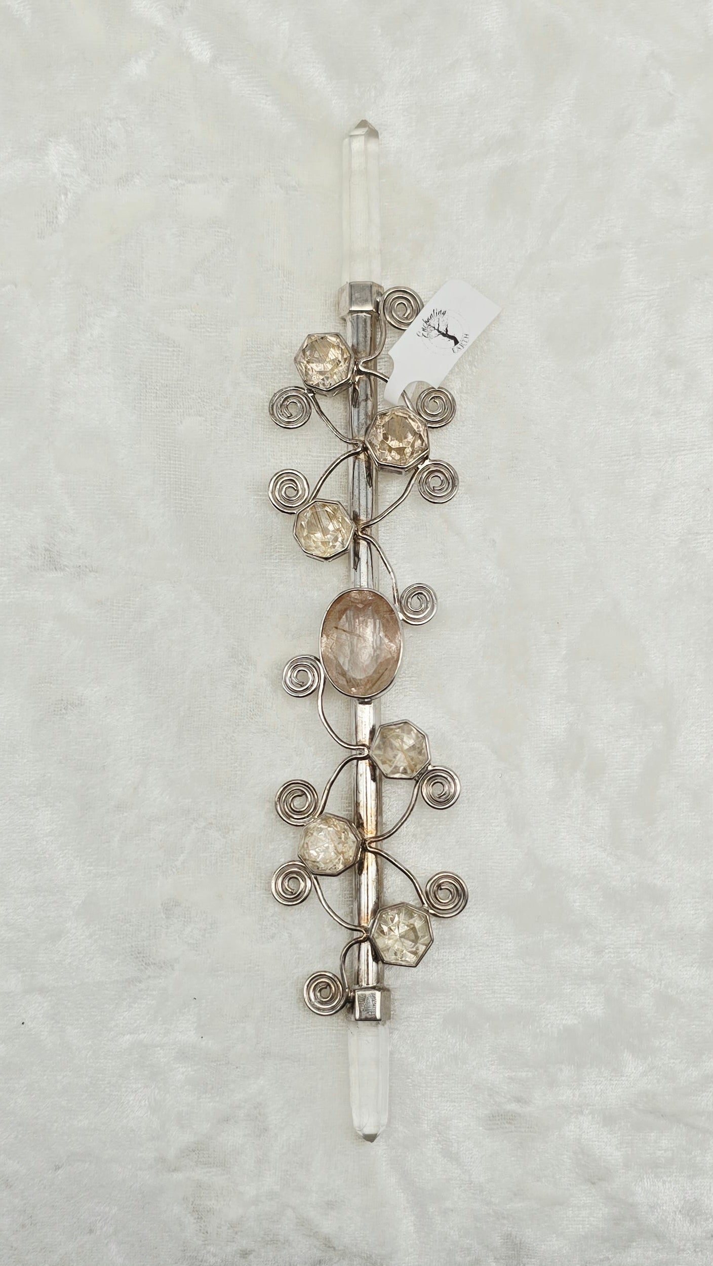 One of a Kind Magic Wand ~ Gold Rutile Wand with Quartz Points for Psychic Abilities, Telepathy and Channeling