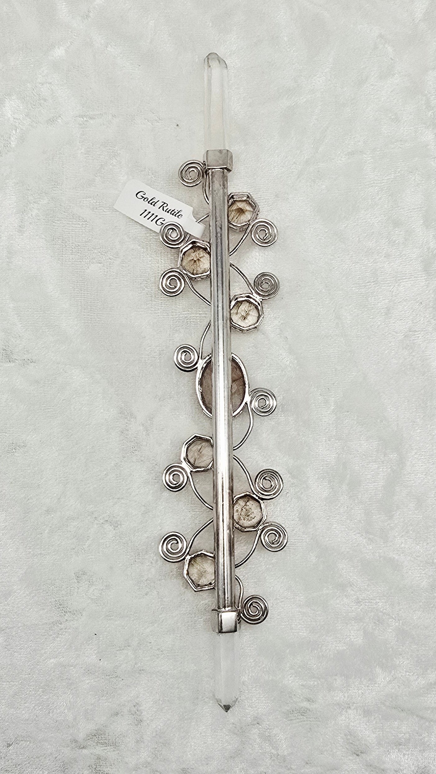 One of a Kind Magic Wand ~ Gold Rutile Wand with Quartz Points for Psychic Abilities, Telepathy and Channeling