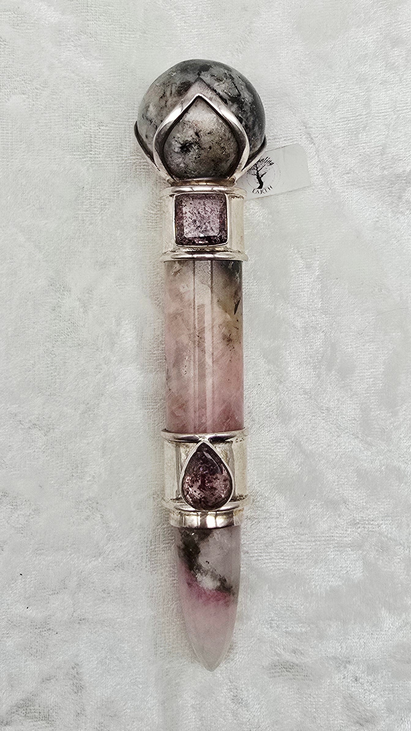 One of a Kind Magic Wand ~ Tugtupite with Super 7 Gemstones for Inspirational Connection, Divination and Empowerment
