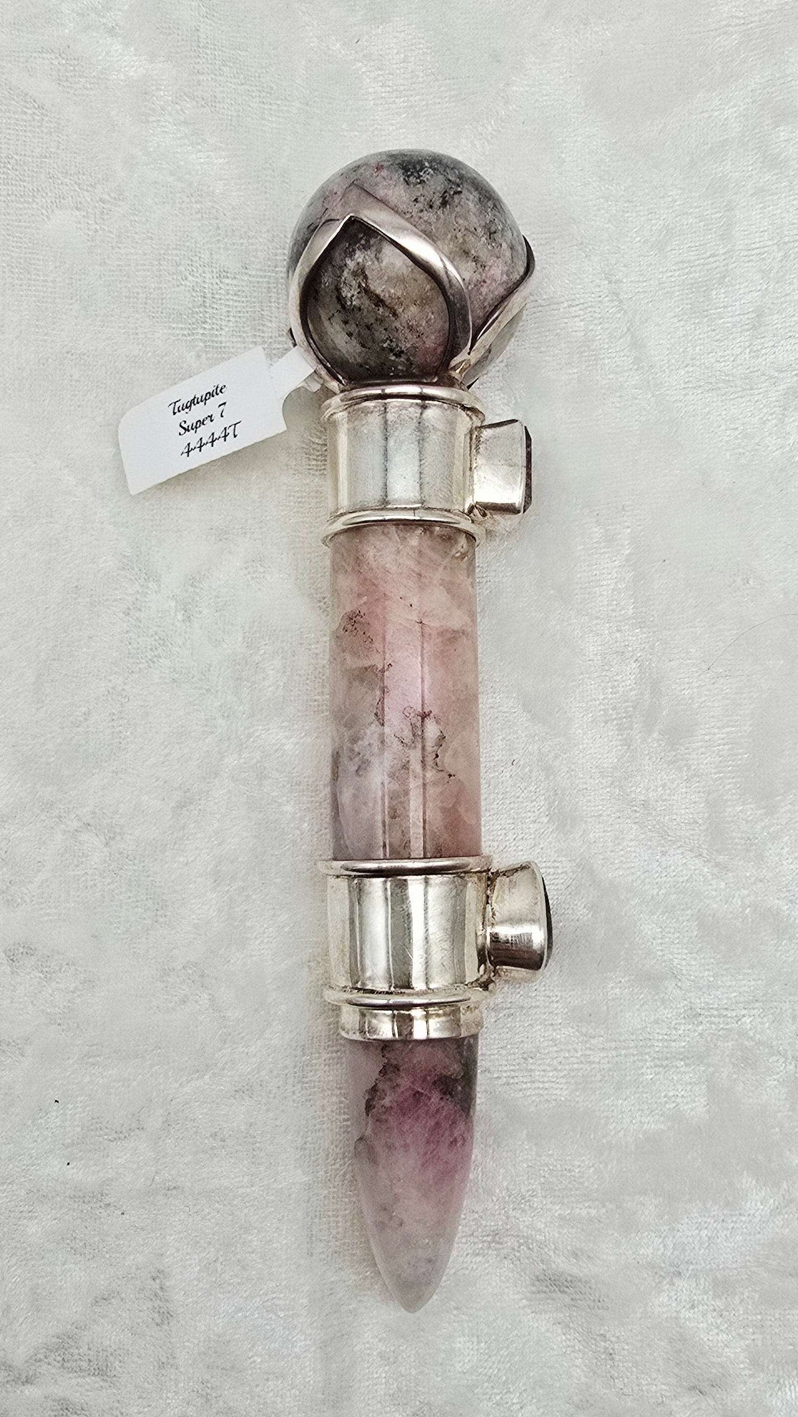 One of a Kind Magic Wand ~ Tugtupite with Super 7 Gemstones for Inspirational Connection, Divination and Empowerment