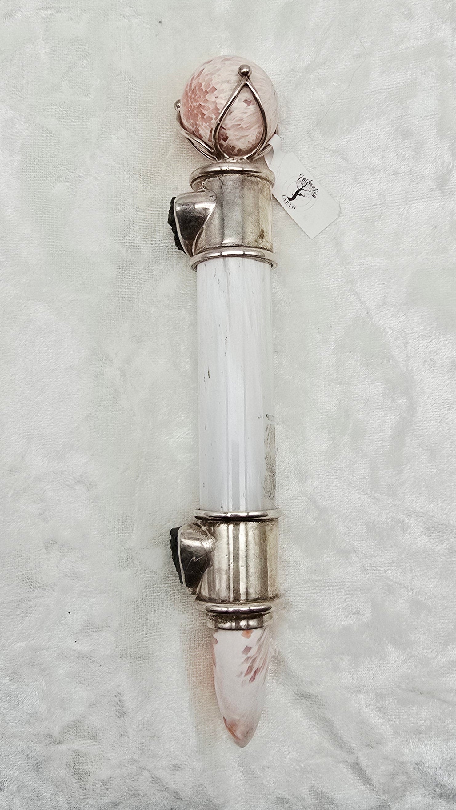 One of a Kind Magic Wand ~ Scolecite Wand with Moldavite for Ascension, Truth and Wisdom