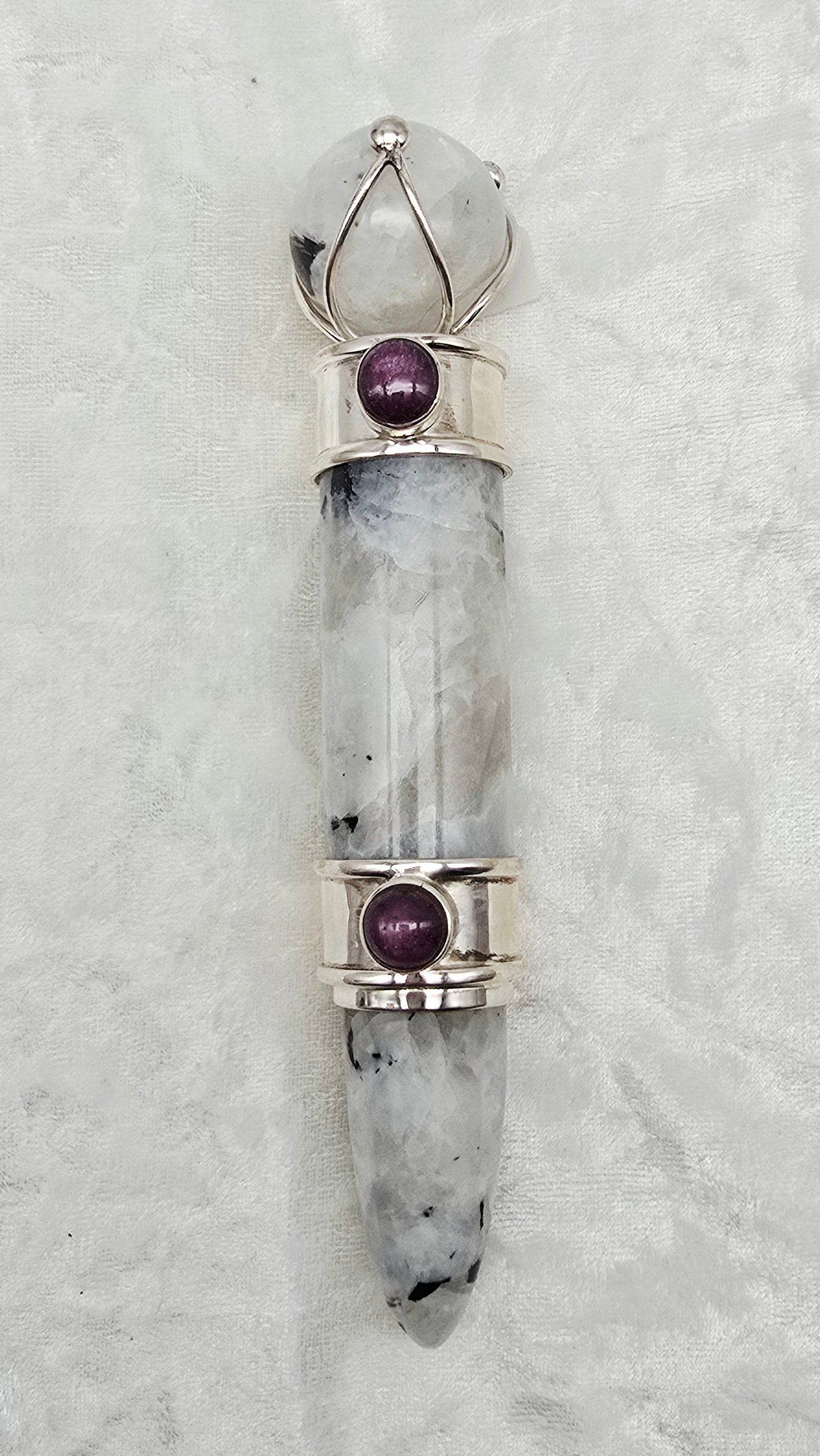 One of a Kind Magic Wand ~ Moonstone with Star Ruby for Harmony, Alignment with Higher Self and Divine Love