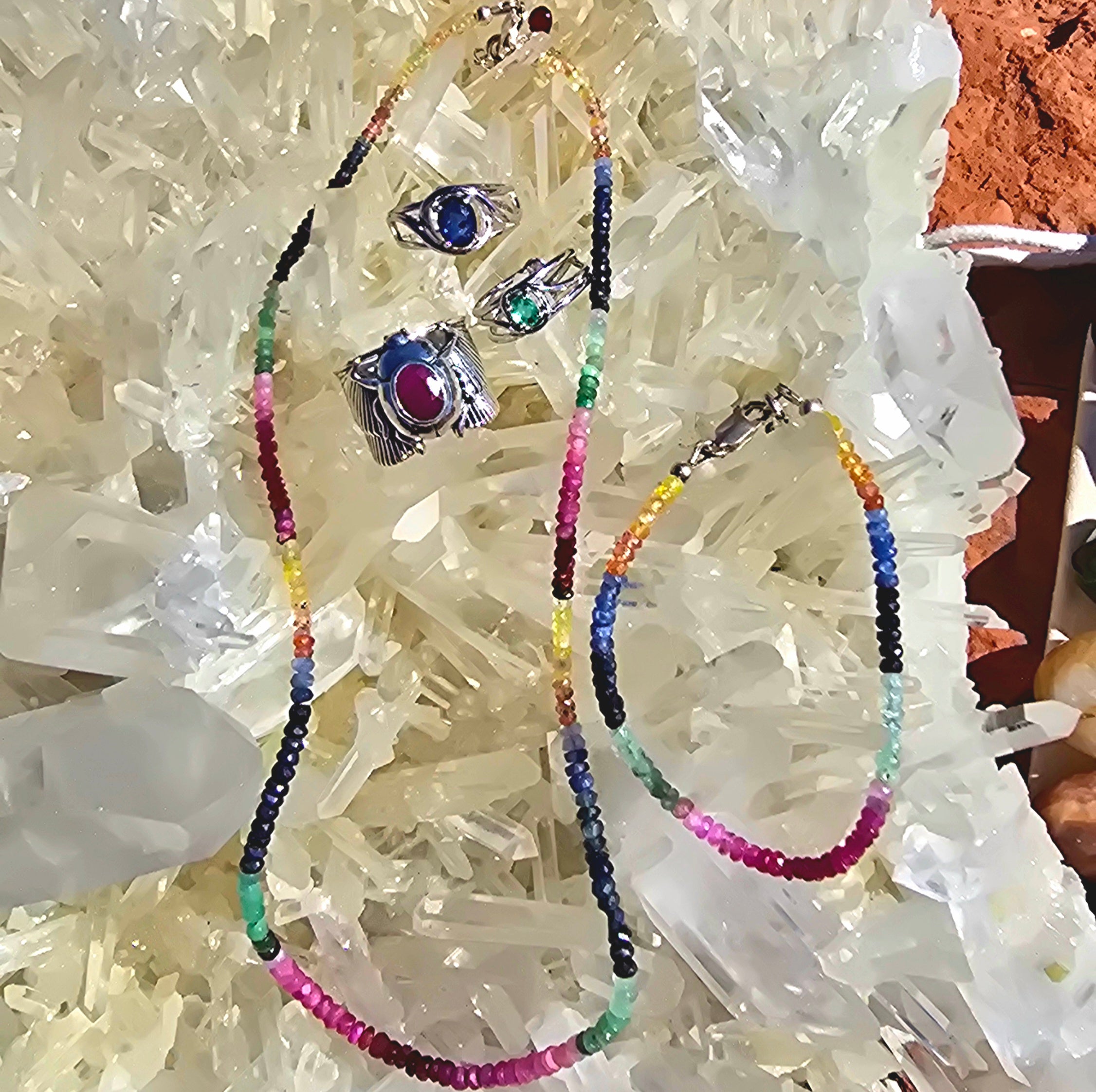 Enchantress Energy Holiday Set | Colombian Emerald Ruby Sapphire Fine Jewelry Collection | Rings Necklace Bracelet + Luxury 7-Chakra Stone Set