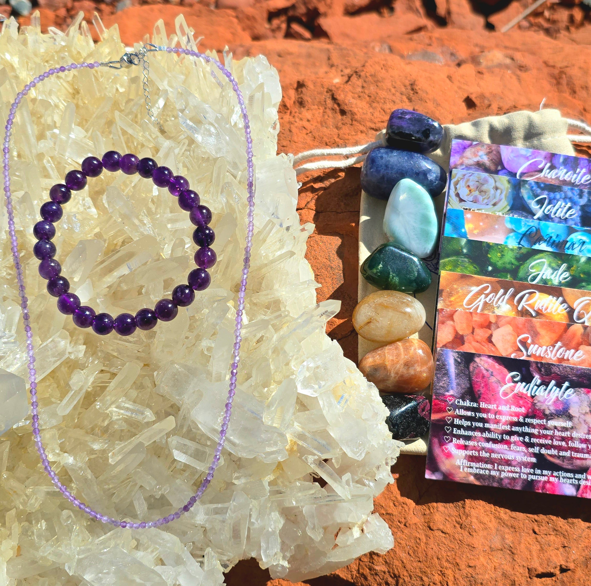 Everyday Magic Holiday Set | Choker Bracelet + Luxury 7-Chakra Stone Set | Citrine Rose Quartz Amethyst Black Tourmaline