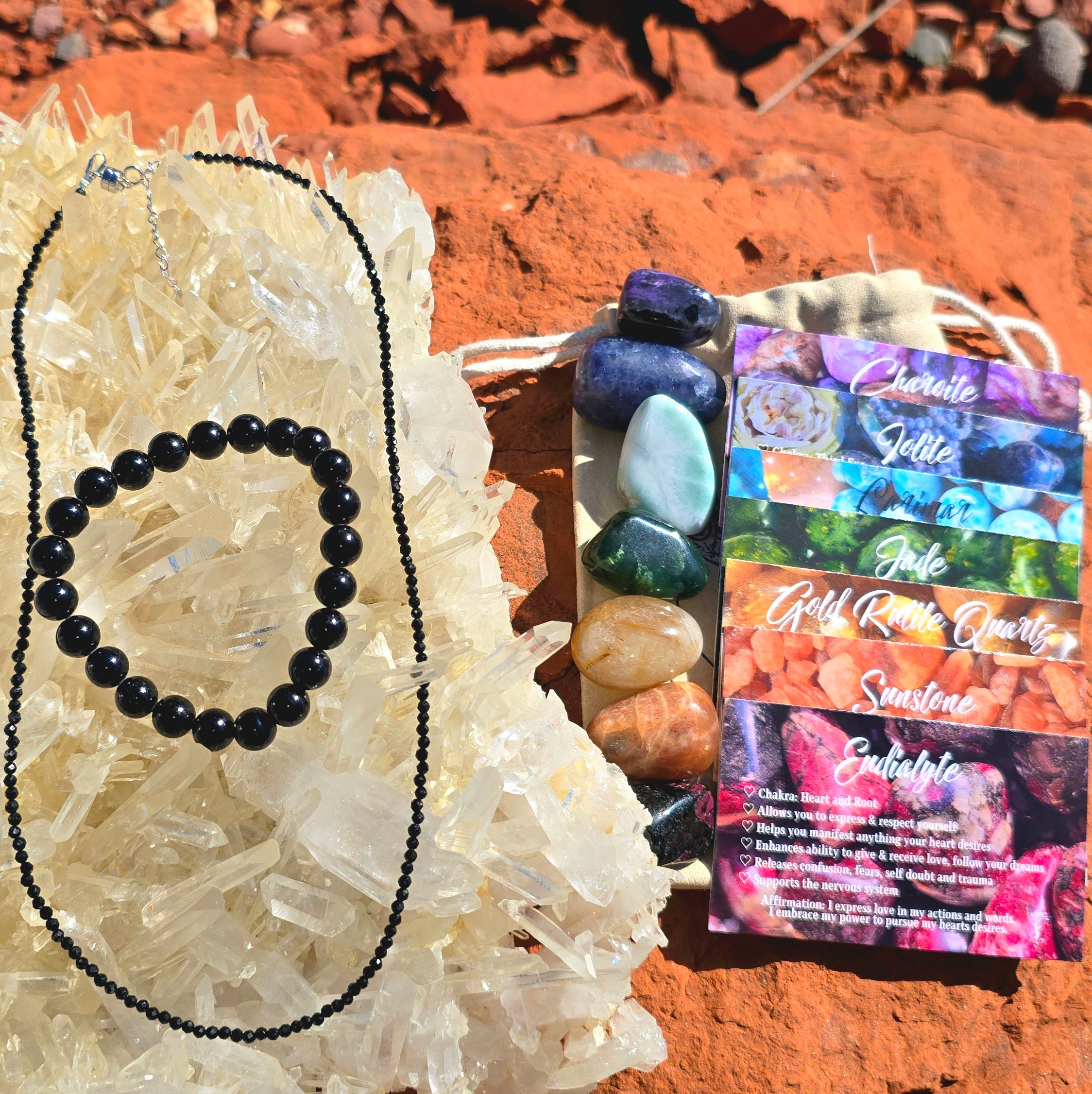 Everyday Magic Holiday Set | Choker Bracelet + Luxury 7-Chakra Stone Set | Citrine Rose Quartz Amethyst Black Tourmaline