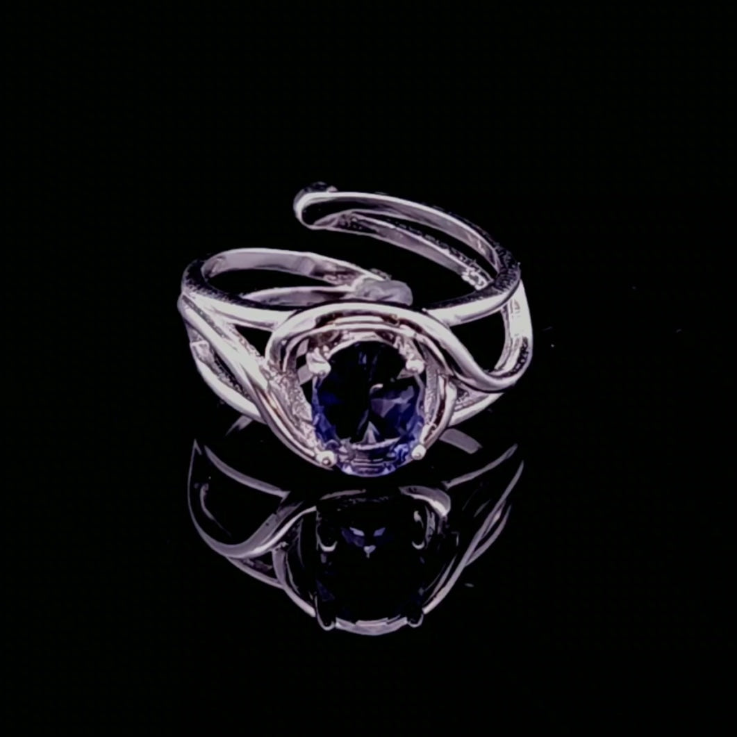 Iolite Adjustable Finger Cuff Ring .925 Silver (Gem Grade) for Intuition, Divination and Wisdom