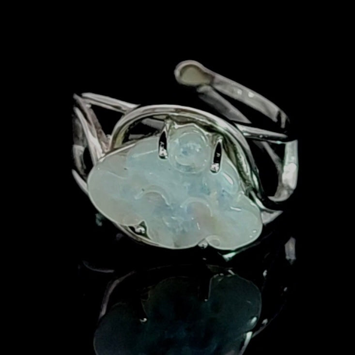 Rainbow Moonstone Cloud Finger Cuff Adjustable Ring .925 Silver for New Beginnings and Trusting your Intuition