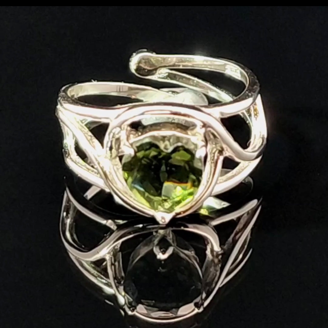 Moldavite Heart Finger Cuff Adjustable Ring .925 Silver for Creating your Dream Life