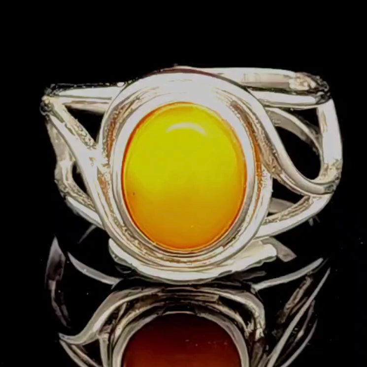Baltic Butterscotch Amber Finger Cuff Adjustable Ring .925 Silver for for Joy and Optimism