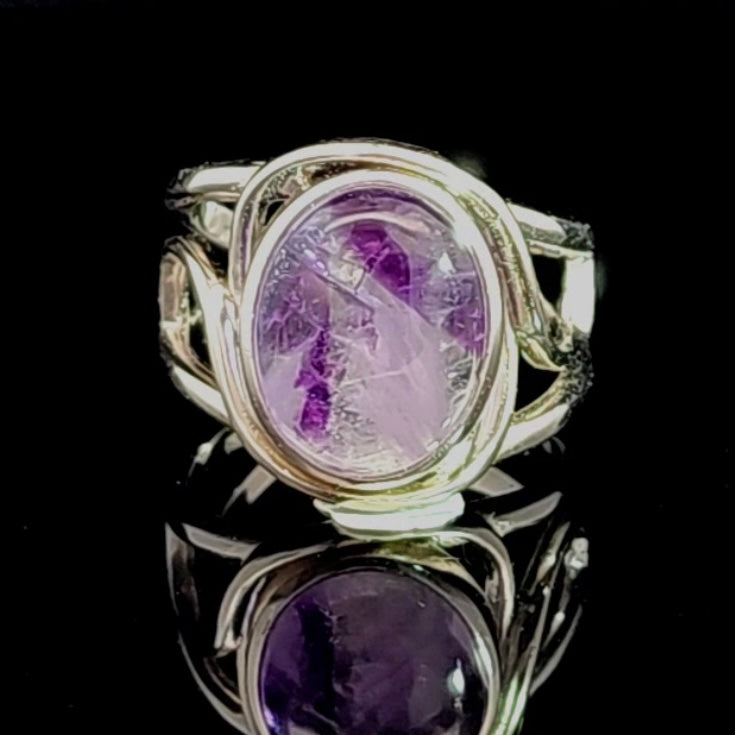 Trapiche Amethyst Finger Cuff Adjustable Ring .925 Silver for Spiritual Growth