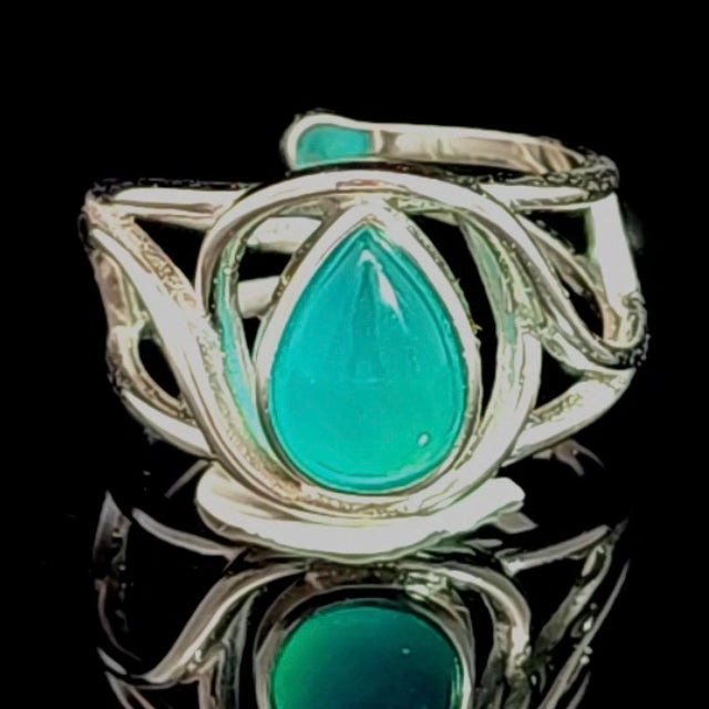 Gel Amazonite Finger Cuff Adjustable Ring .925 Silver for Communication, Love and Truth