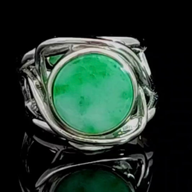 Jadeite Finger Cuff Adjustable Ring .925 Silver for Abundance, Good Luck, Joy and Protection