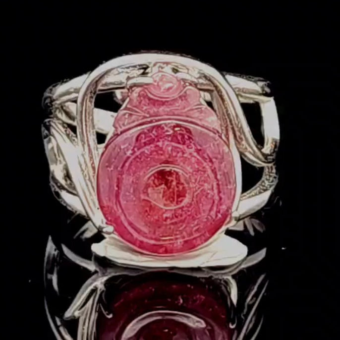 Red Tourmaline Carved Ruyi Finger Bracelet Adjustable Ring for Revitalizing your Passion for Life