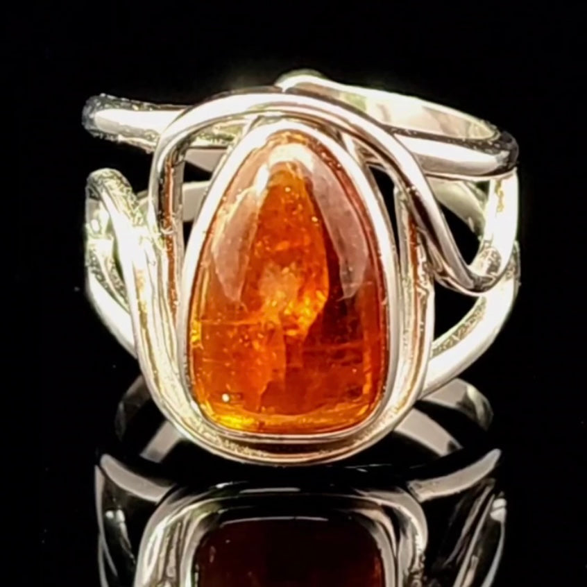 Orange Kyanite Finger Cuff Adjustable Ring .925 Silver for Optimism and Accelerating your Manifestations