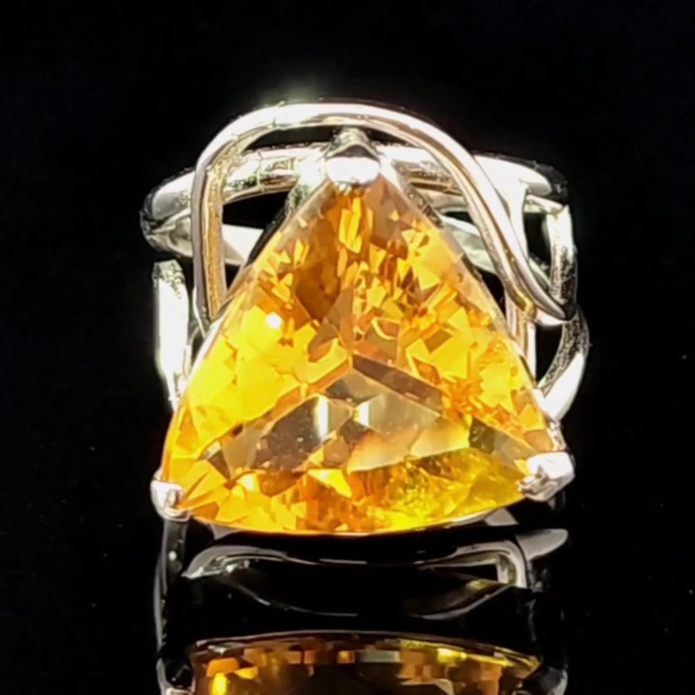 Madeira Citrine Adjustable Finger Cuff Ring .925 Silver for Abundance, Good Luck and Positivity