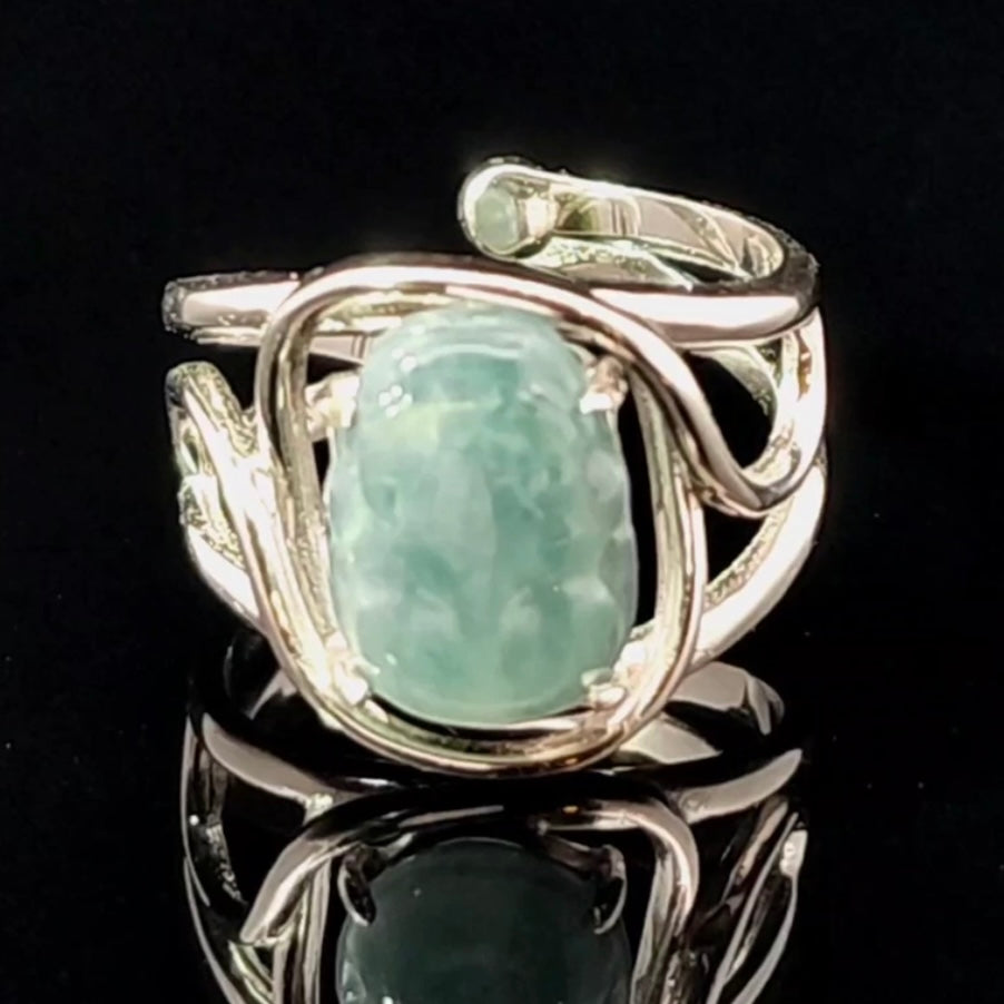 Blue Jadeite Finger Cuff Adjustable Ring .925 Silver for Spiritual Awareness, Prosperity and Protection