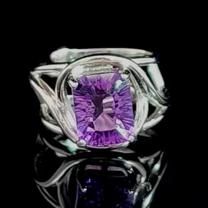 Amethyst Fancy Cut Finger Cuff Adjustable Ring .925 Silver for Enhancing your Intuitive Gifts