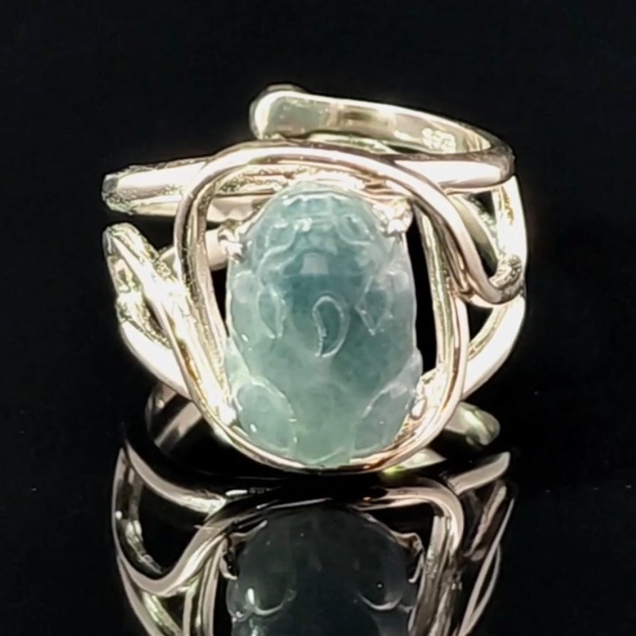 Blue Jadeite Finger Cuff Adjustable Ring .925 Silver for Spiritual Awareness, Prosperity and Protection