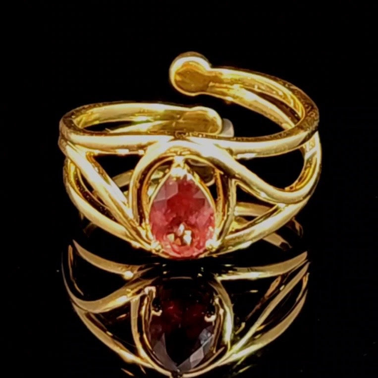 Malaya Color Change Garnet Adjustable Finger Cuff Ring 18K Solid Gold for Health, Protection and Awareness