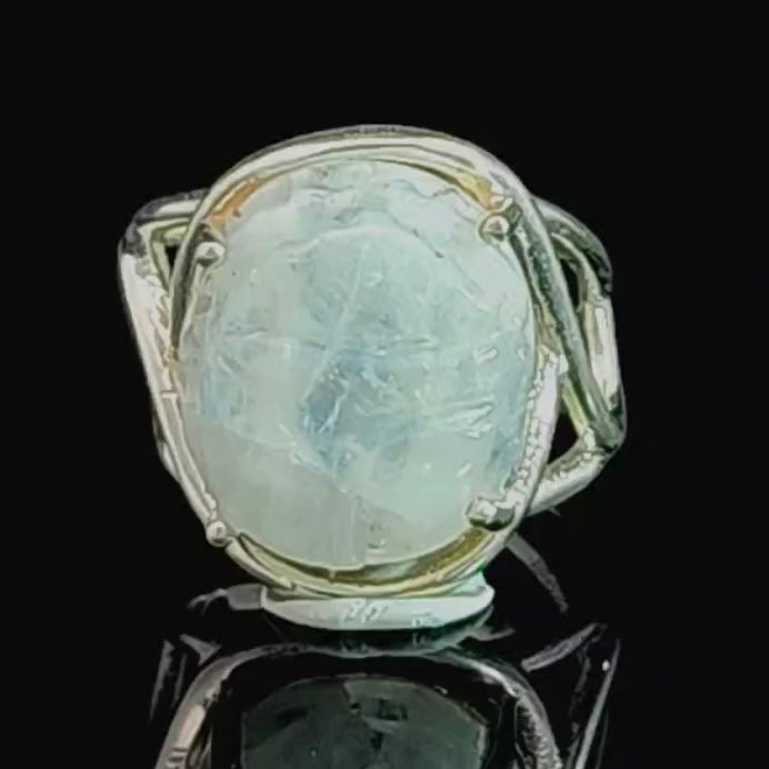 Rainbow Moonstone Scarab Finger Cuff Adjustable Ring .925 Sterling Silver for New Beginnings, Protection and Manifestation