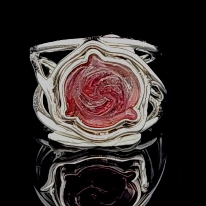Pink Tourmaline Flower Finger Cuff Adjustable Ring .925 Silver for Attracting Love, Harmony and Joy