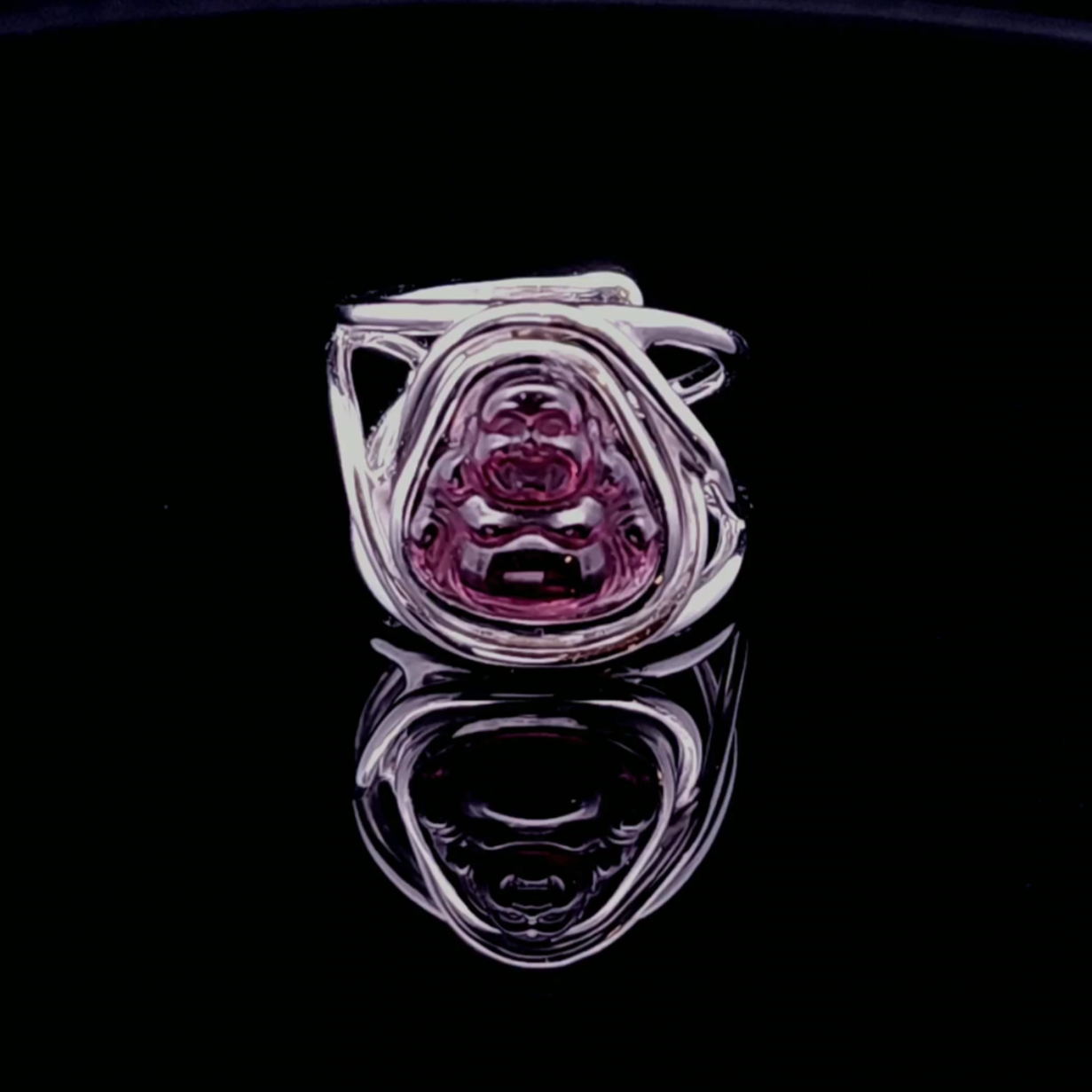 Rhodolite Garnet Buddha Adjustable Finger Cuff Ring .925 Silver for Expressing Love, Joy and Harmony