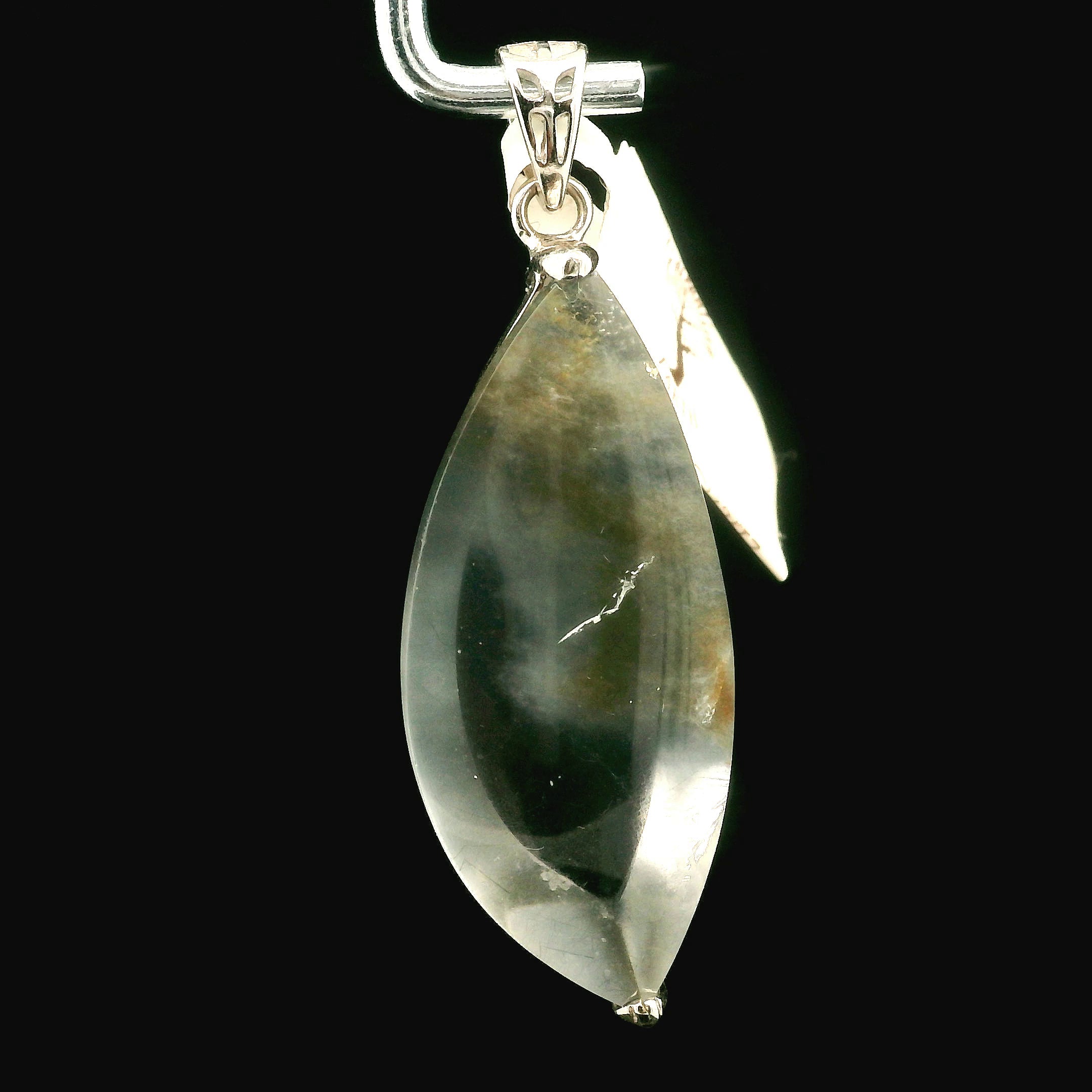 Blue Amphibole Quartz Cuff Pendant .925 Sterling Silver for Angellic Connection, Lucid Dreaming and Protection