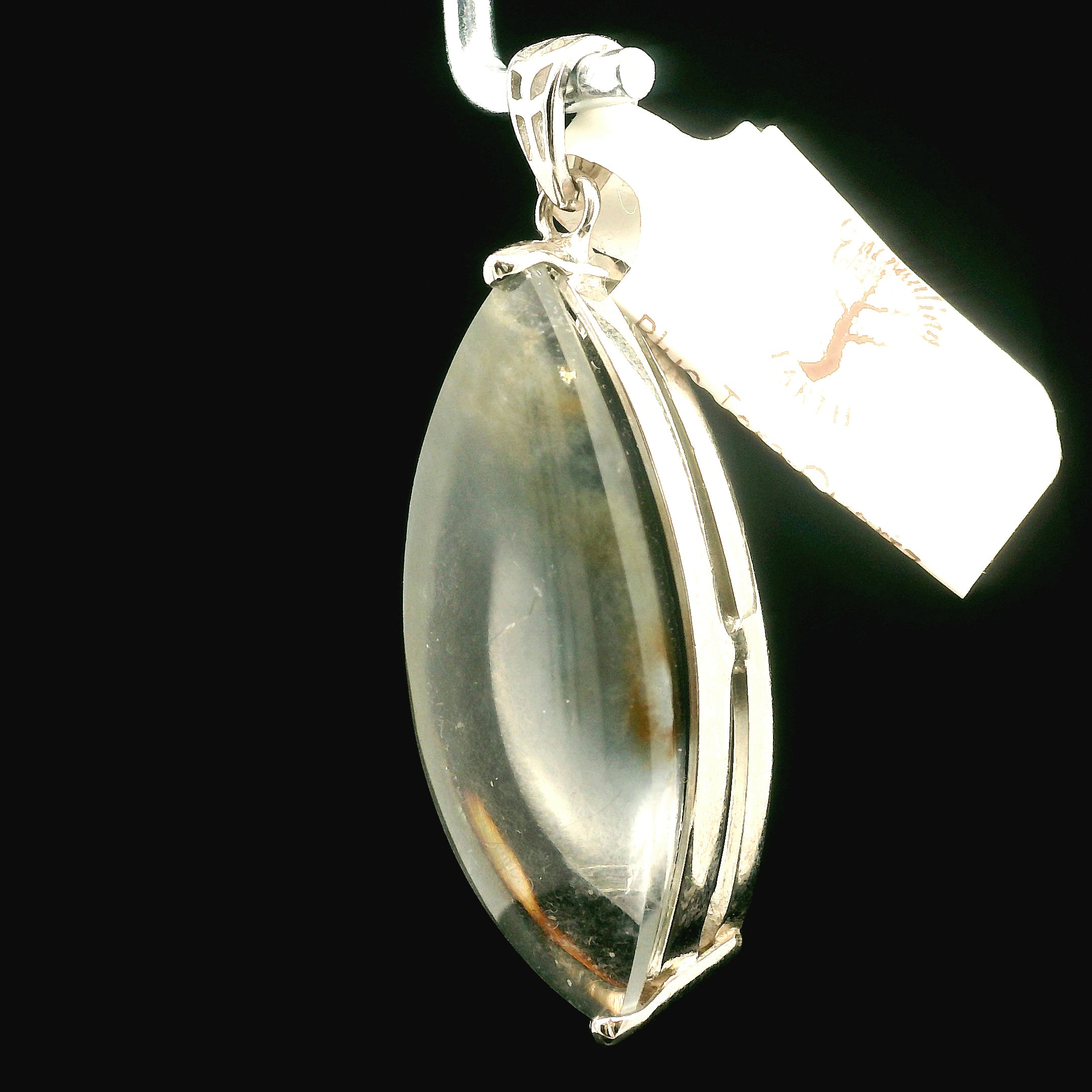 Blue Amphibole Quartz Cuff Pendant .925 Sterling Silver for Angellic Connection, Lucid Dreaming and Protection