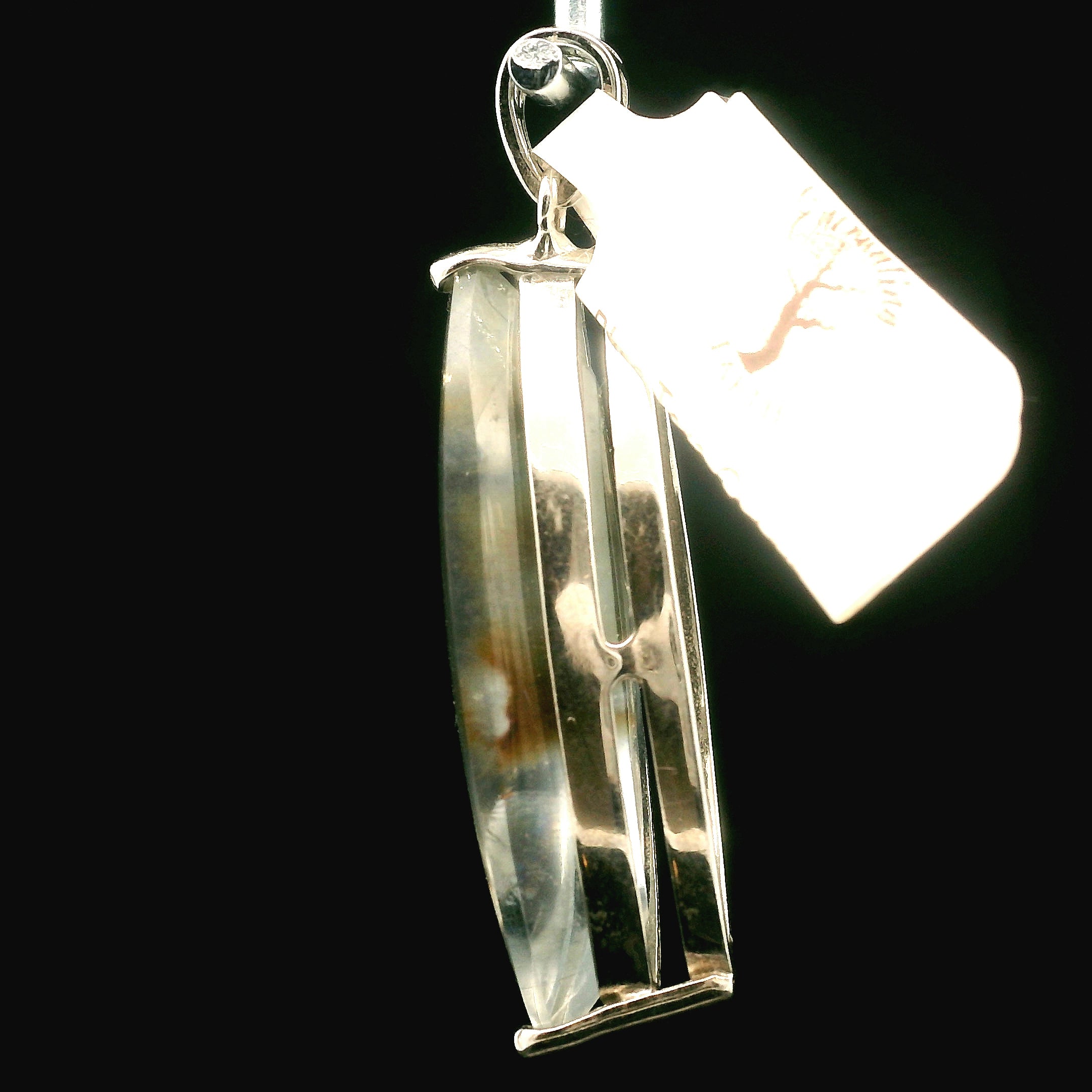 Blue Amphibole Quartz Cuff Pendant .925 Sterling Silver for Angellic Connection, Lucid Dreaming and Protection