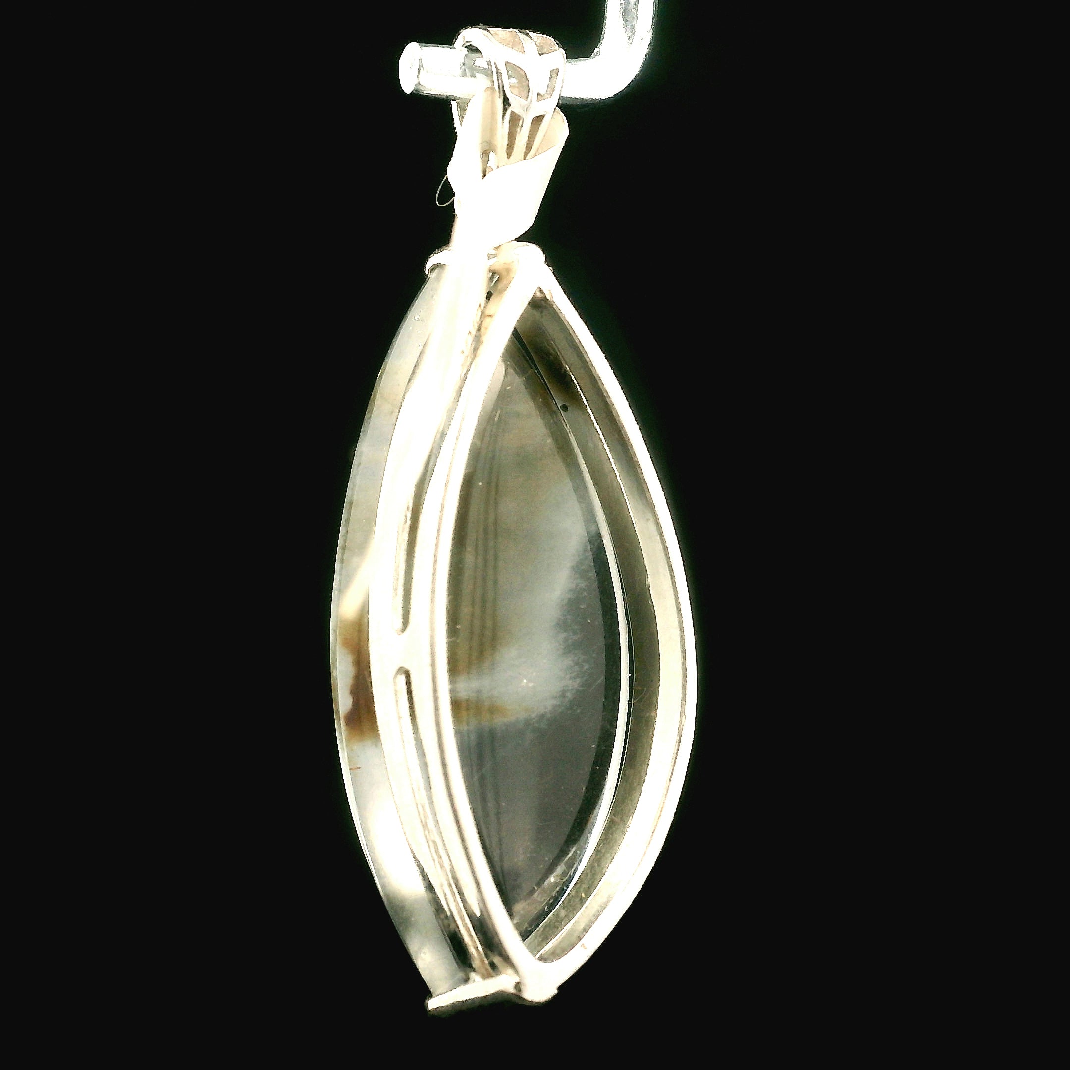 Blue Amphibole Quartz Cuff Pendant .925 Sterling Silver for Angellic Connection, Lucid Dreaming and Protection