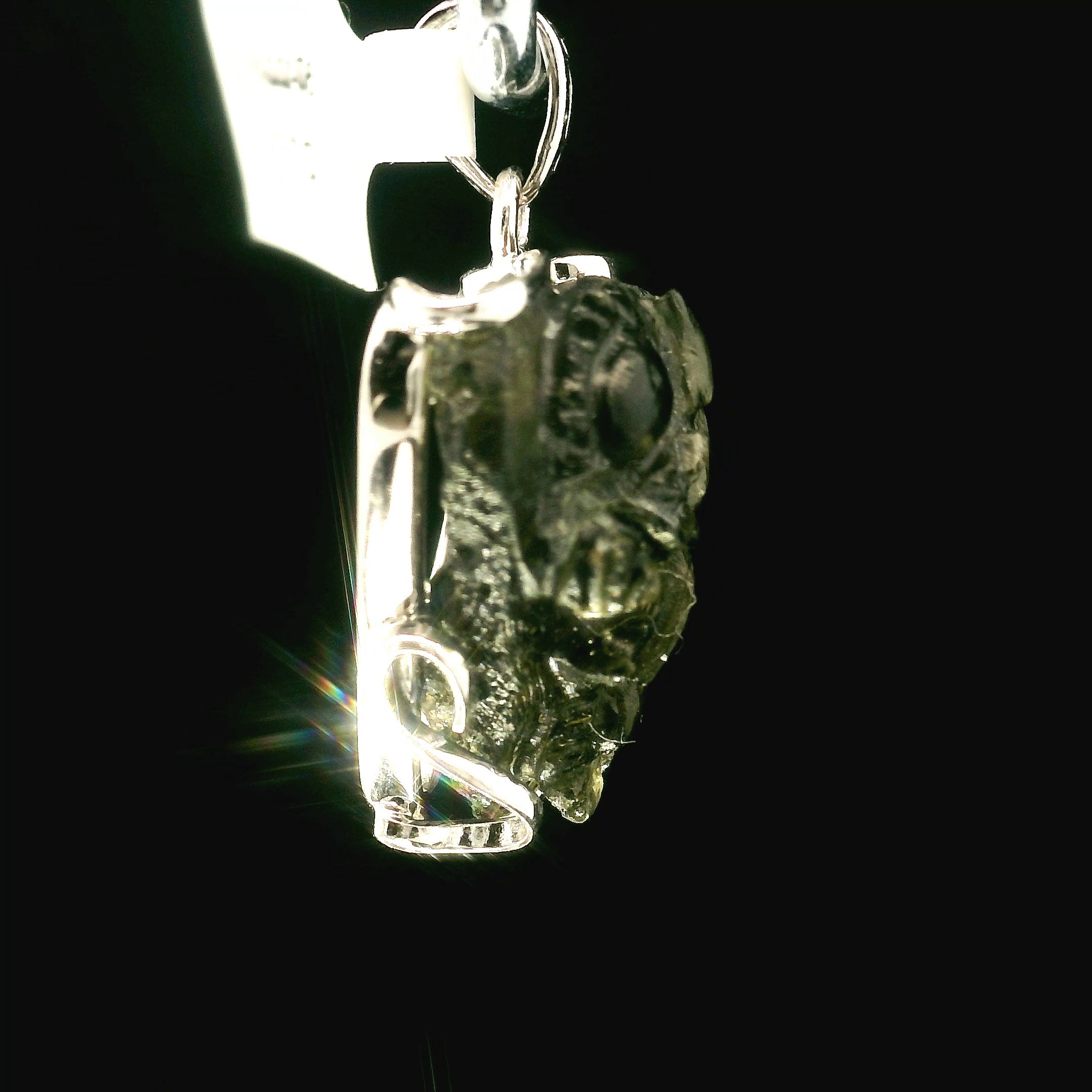 Moldavite Carved .925 Silver for Manifesting Miracles