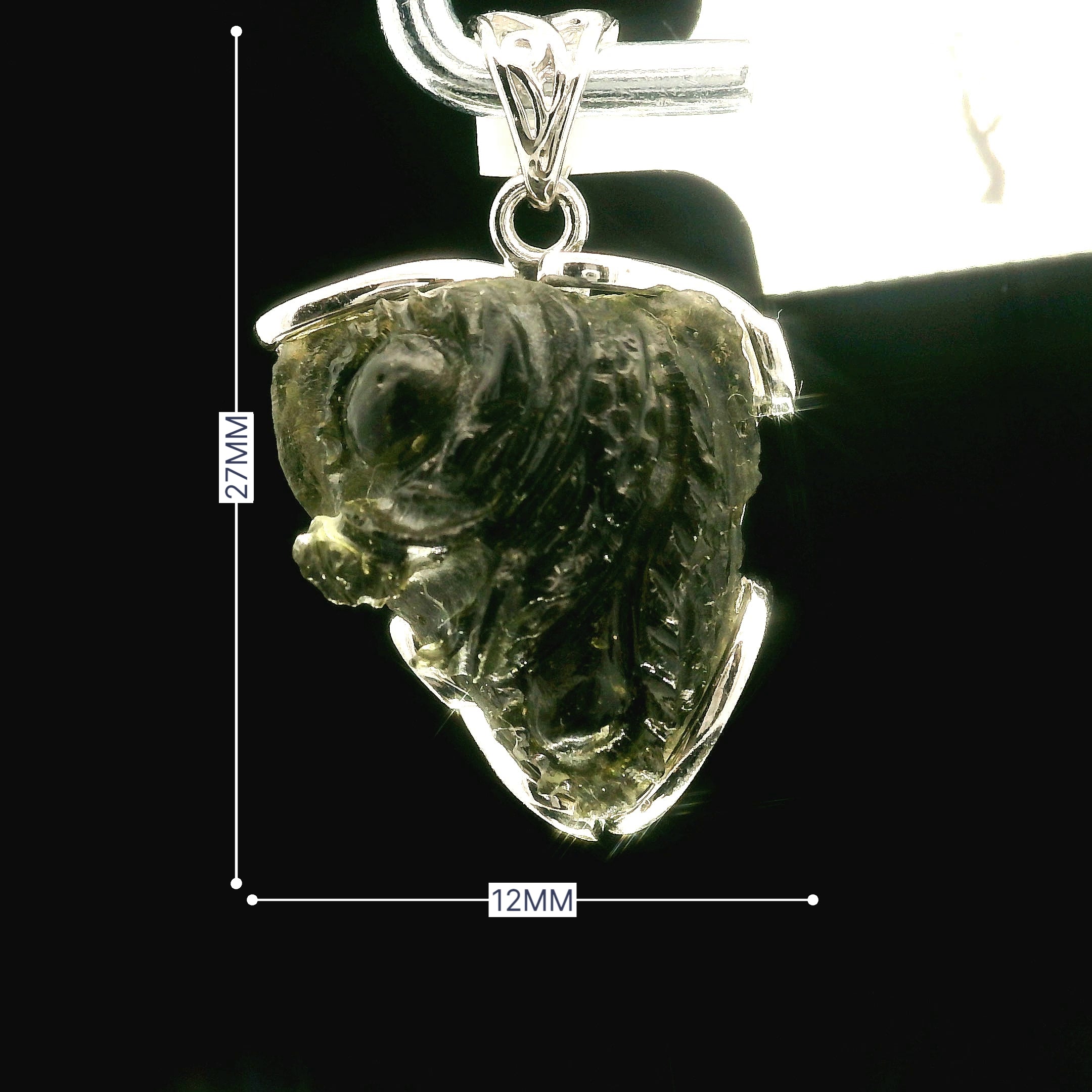 Moldavite Carved .925 Silver for Manifesting Miracles