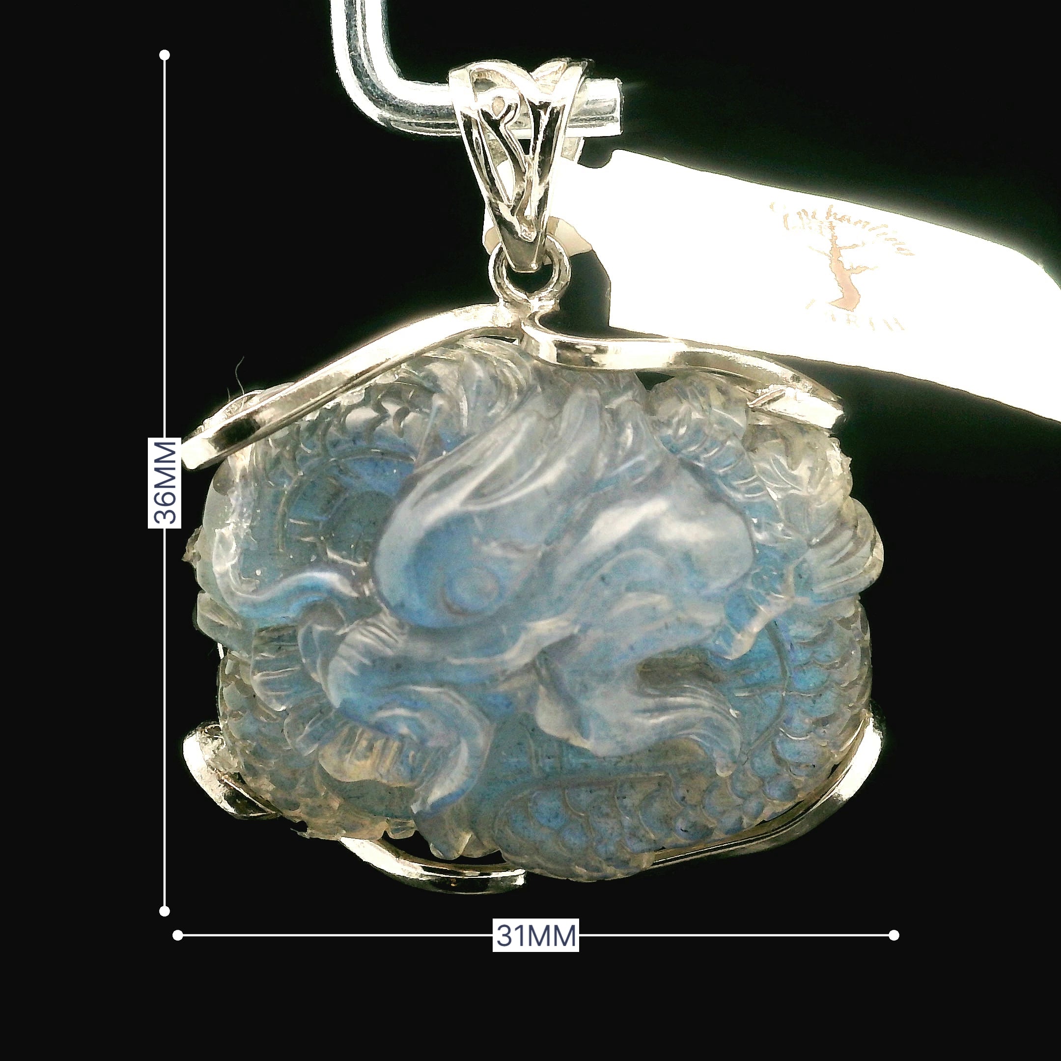 Labradorite Dragon Pendant .925 Silver for Protection and Guidance