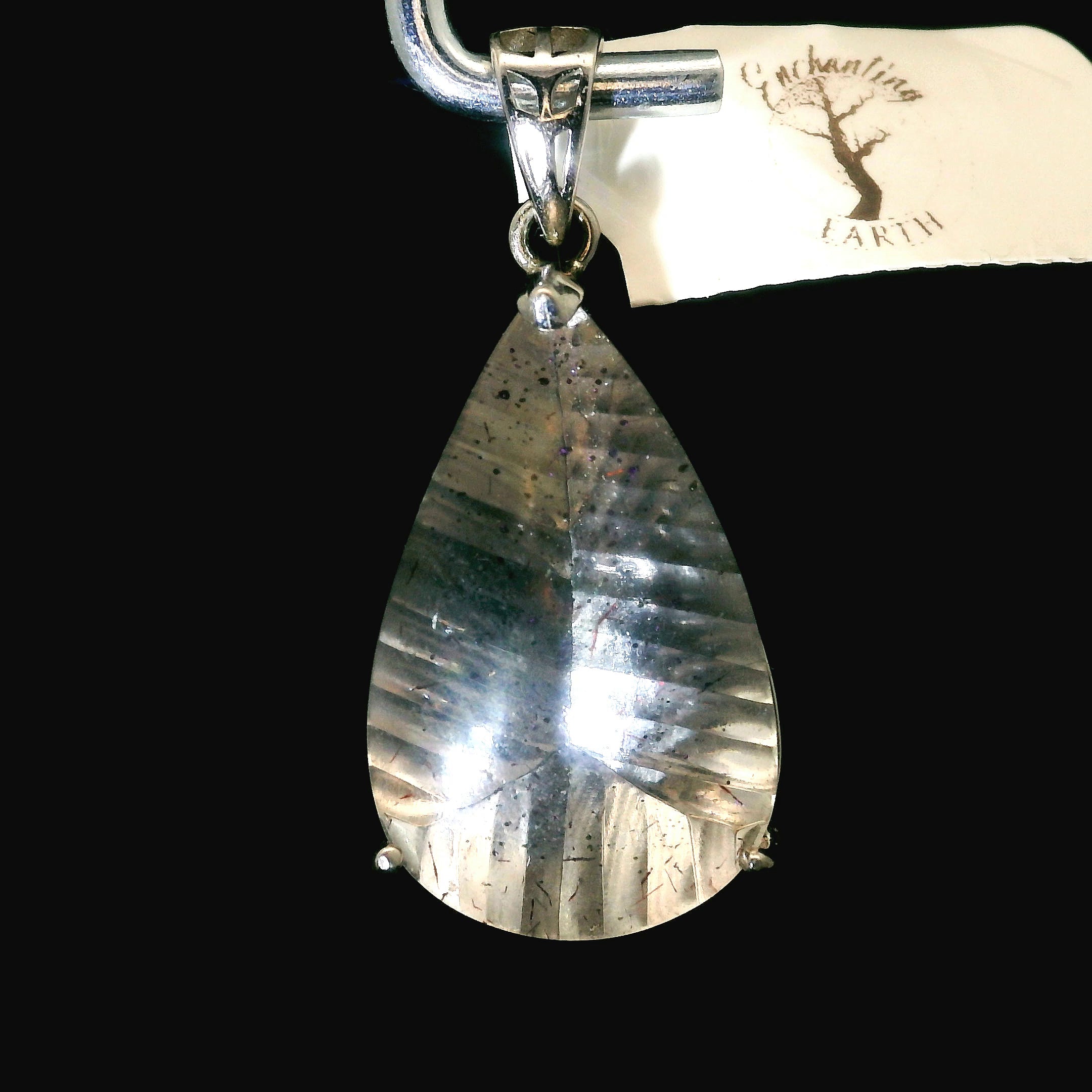 Pink Fire Covellite in Quartz .925 Silver Pendant for Spiritual Evolution and Energy Flow