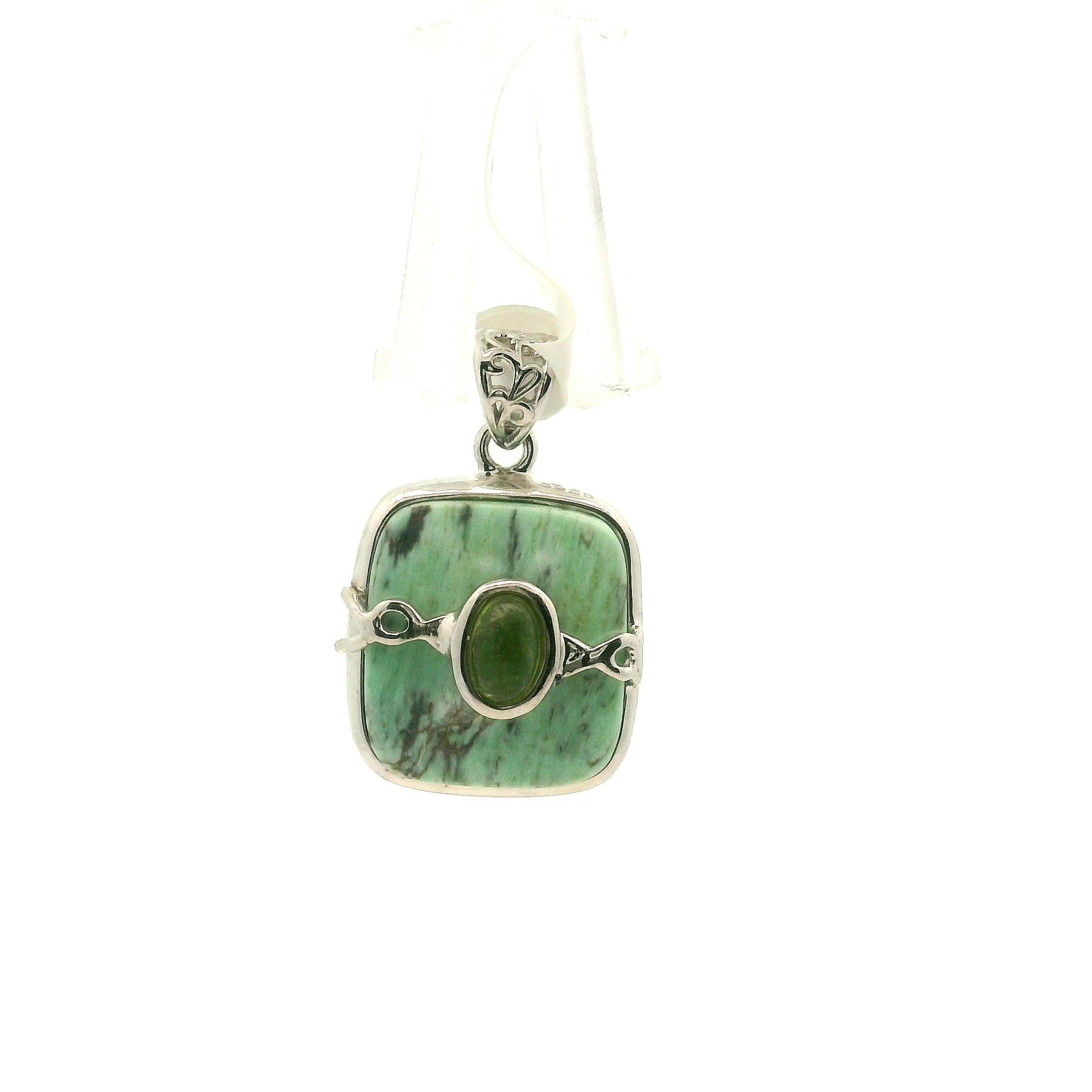Variscite & Tourmaline Pendant .925 Silver for Emotional Healing, Joy, Love and Prosperity