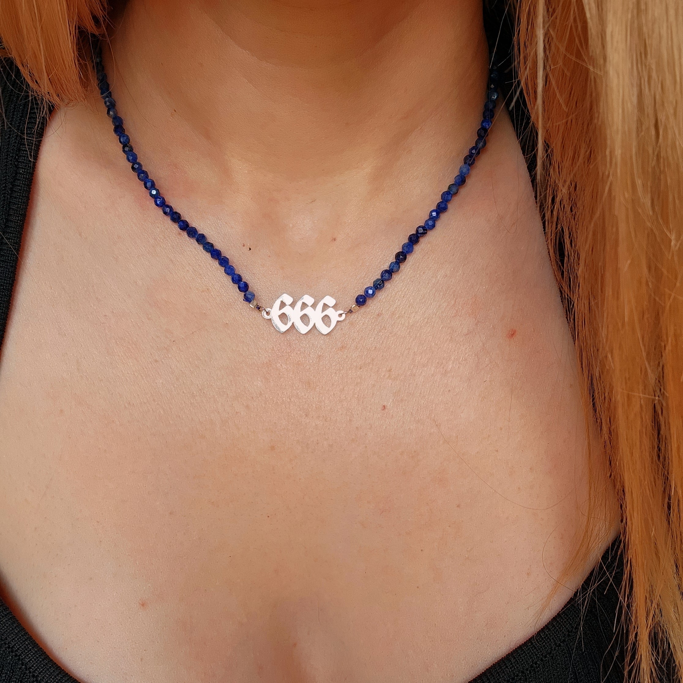 666 Angel Number Blue Kyanite Micro Faceted Choker/Layering Necklace for Reflection and Truth Seeking