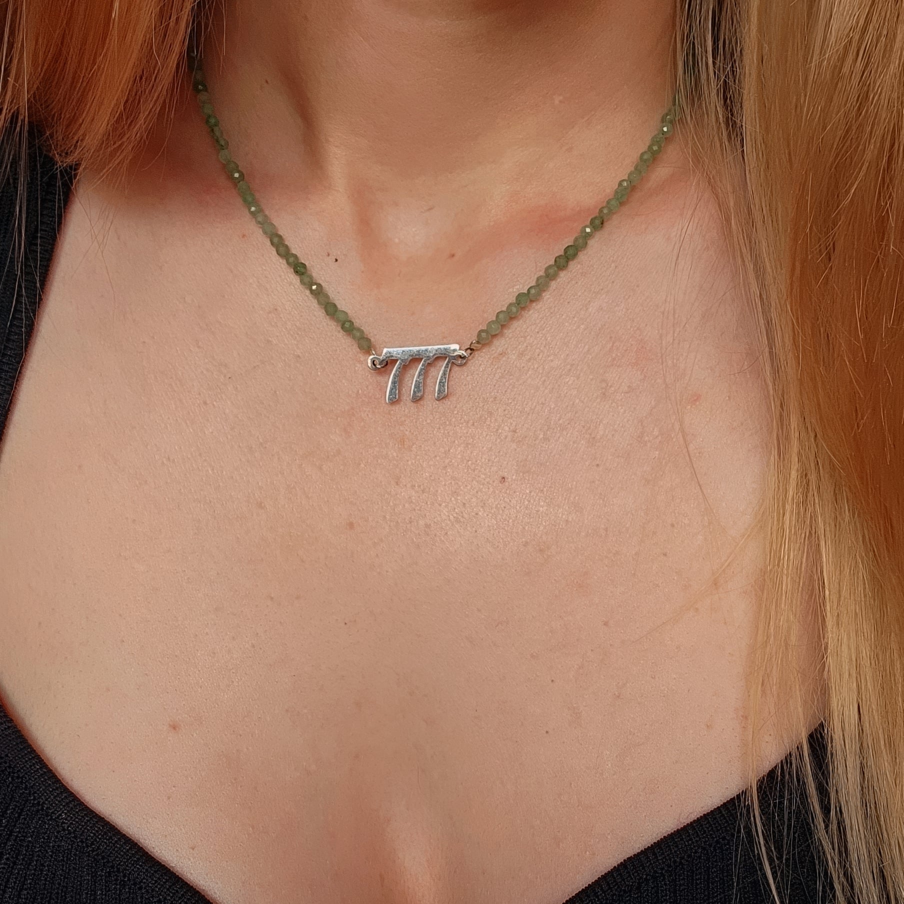 777 Angel Number Green Aventurine Micro Faceted Choker/Layering Necklace for Divine Blessings and Good Luck