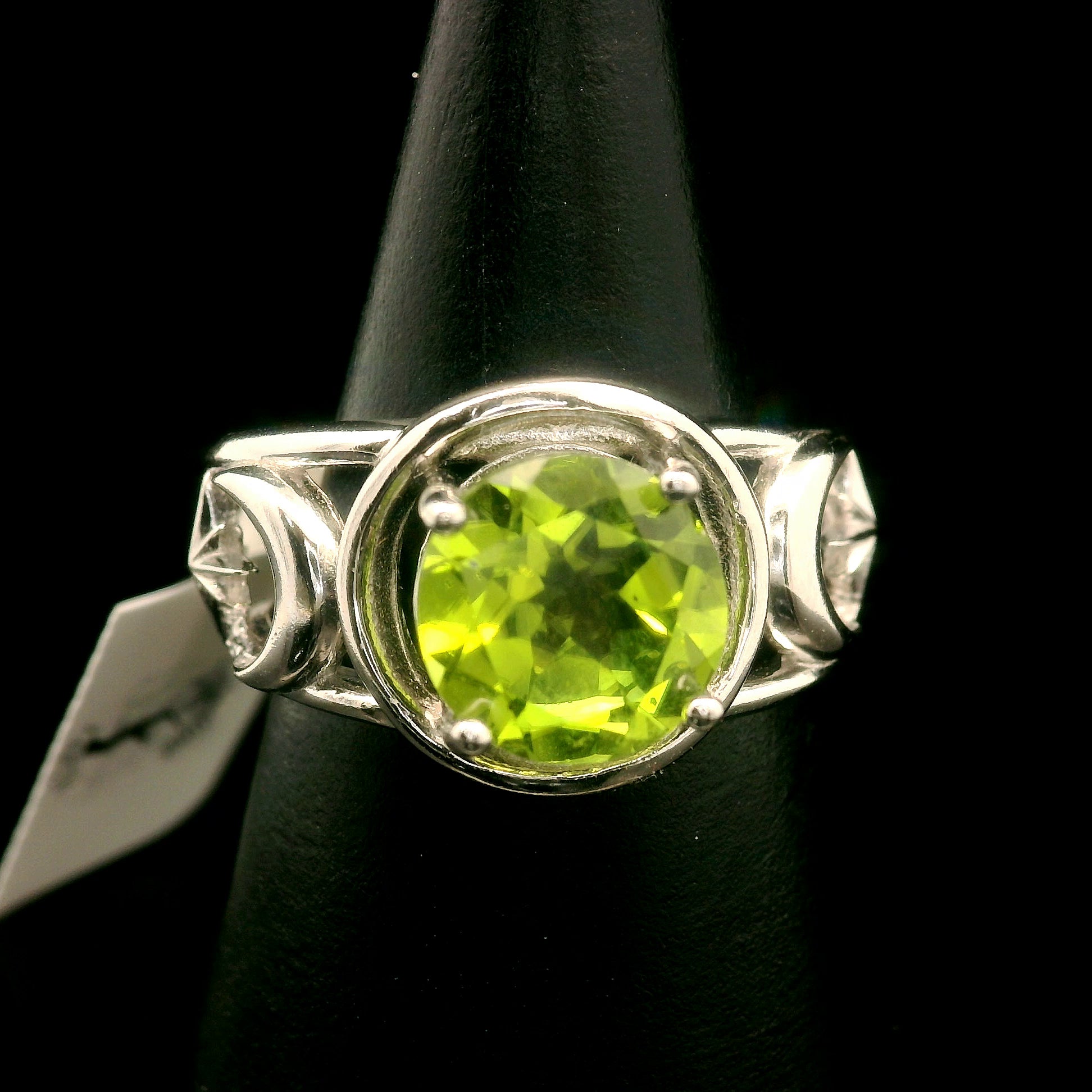 Peridot Triple Moon Cuff Ring .925 Silver for Power, Prosperity and Protection